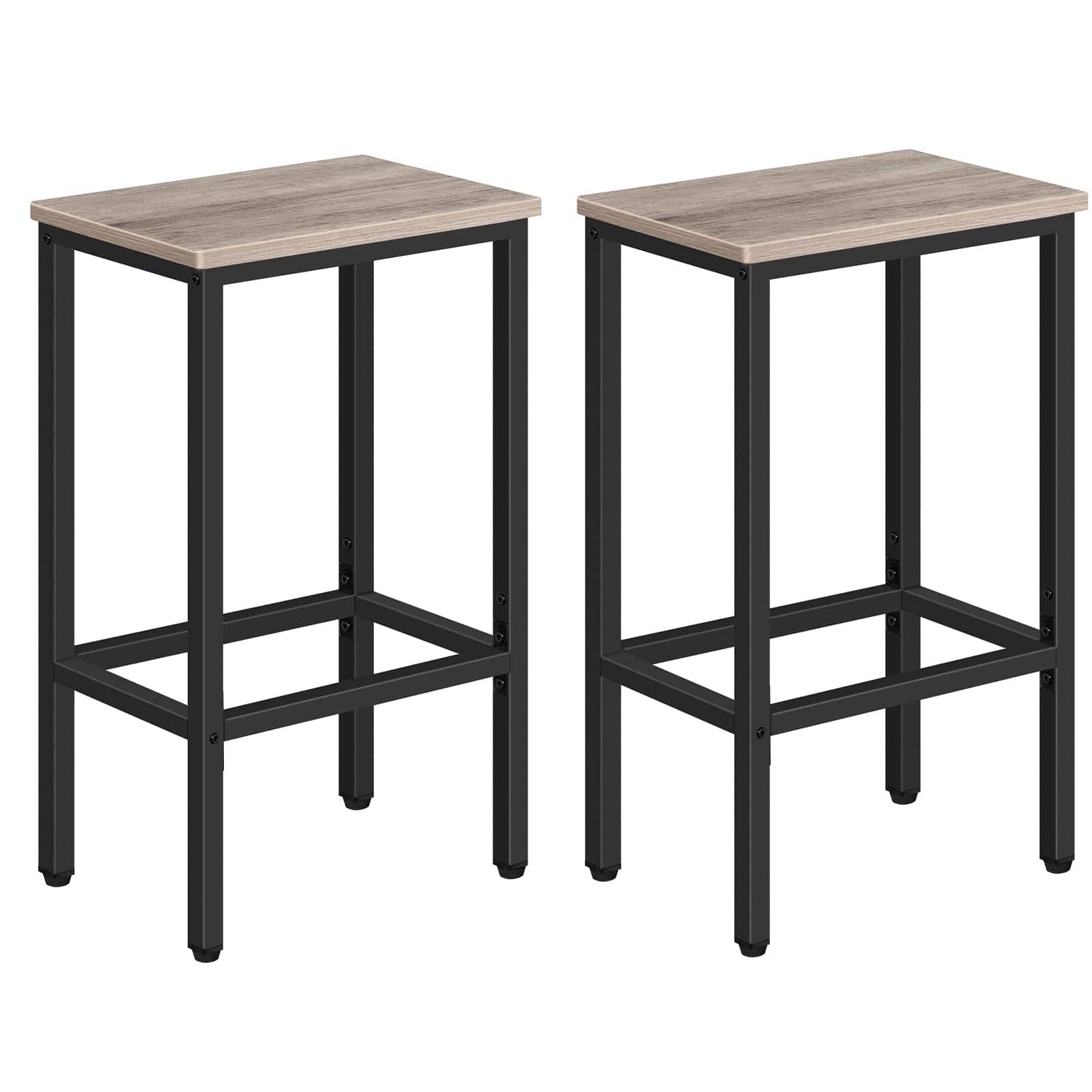 JETRANSPORT - Bar Stools Set Of 2 Chairs Kitchen Breakfast With Footrest 25.8" Dining Rectangular Industrial For Room - Greige and Black 25.8 Inch