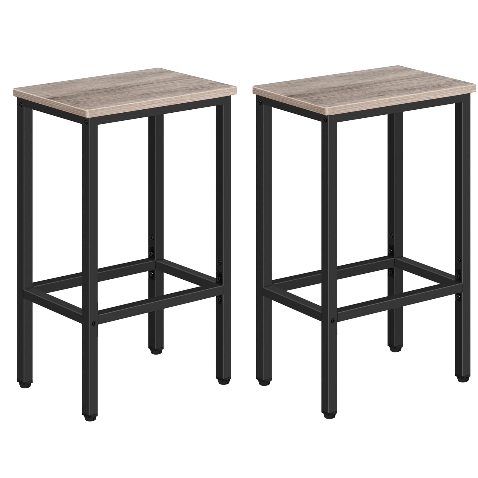 JETRANSPORT - Bar Stools Set Of 2 Chairs Kitchen Breakfast With Footrest 25.8" Dining Rectangular Industrial For Room - Greige and Black 25.8 Inch
