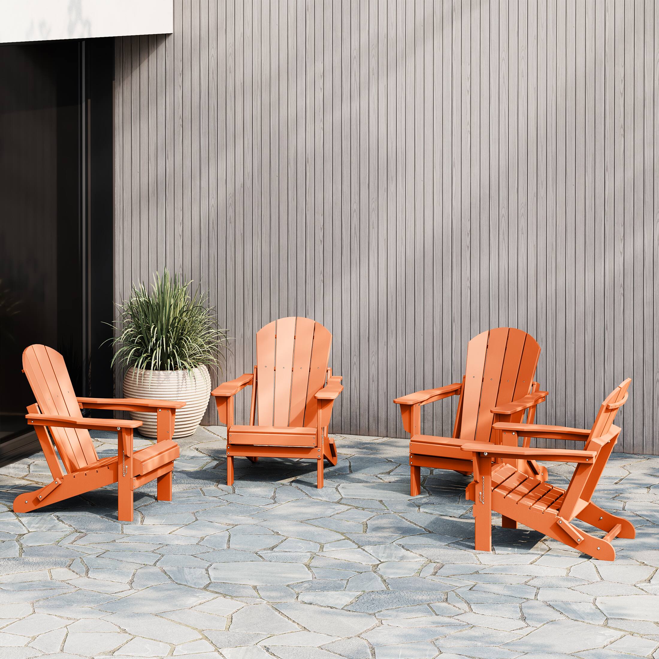 Angle. WestinTrends - WestinTrends Malibu Outdoor HDPE Folding Poly Adirondack Chairs (Set of 4) - Orange.