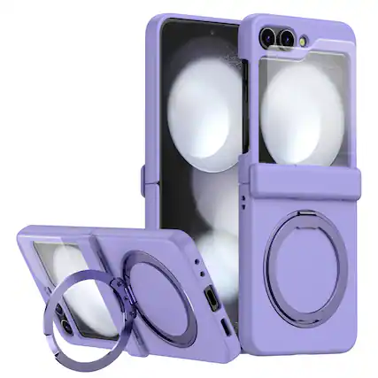 Front. Dteck - Magnetic Case for Samsung Galaxy Z Flip 6 with Screen Protector , 360° Rotating Kickstand Shockproof Hinge Cover - Purple.