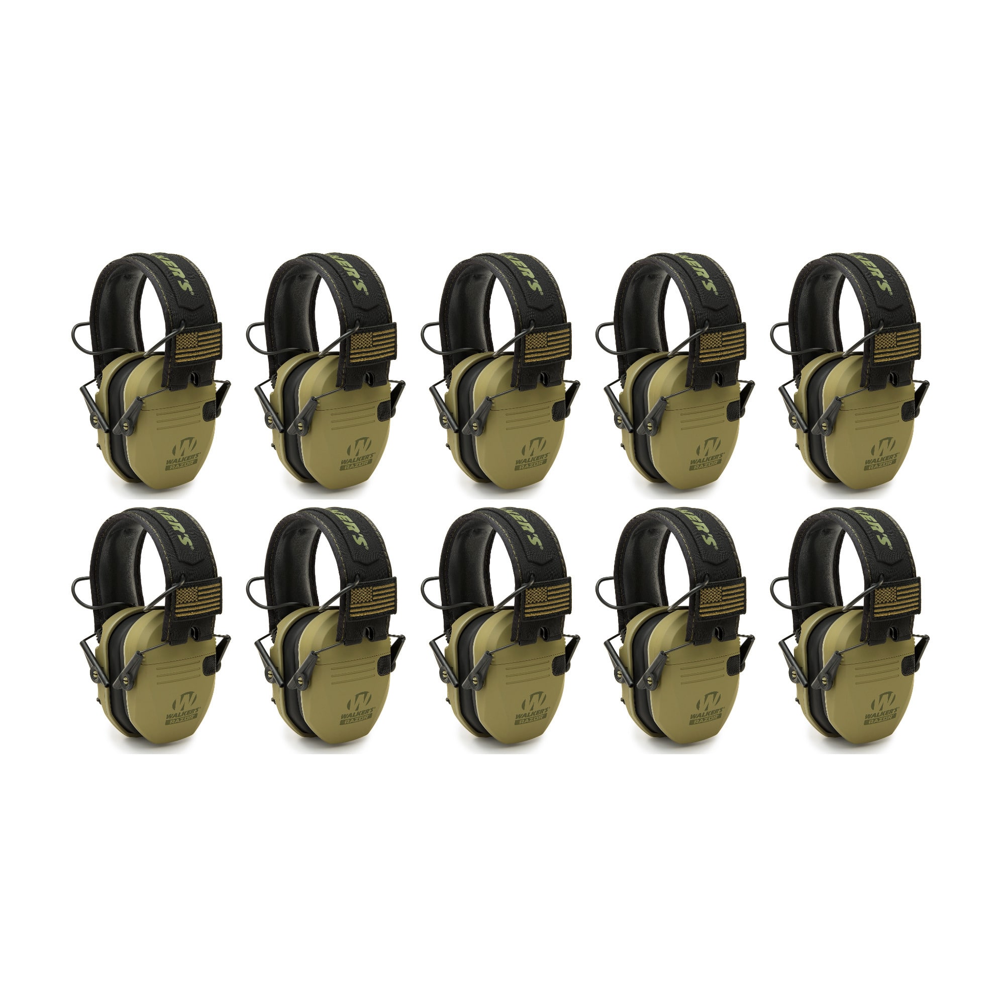 Walkers - Walker's Razor Slim Ultra Low Profile Compact Design Earmuffs 10-Pack - Green