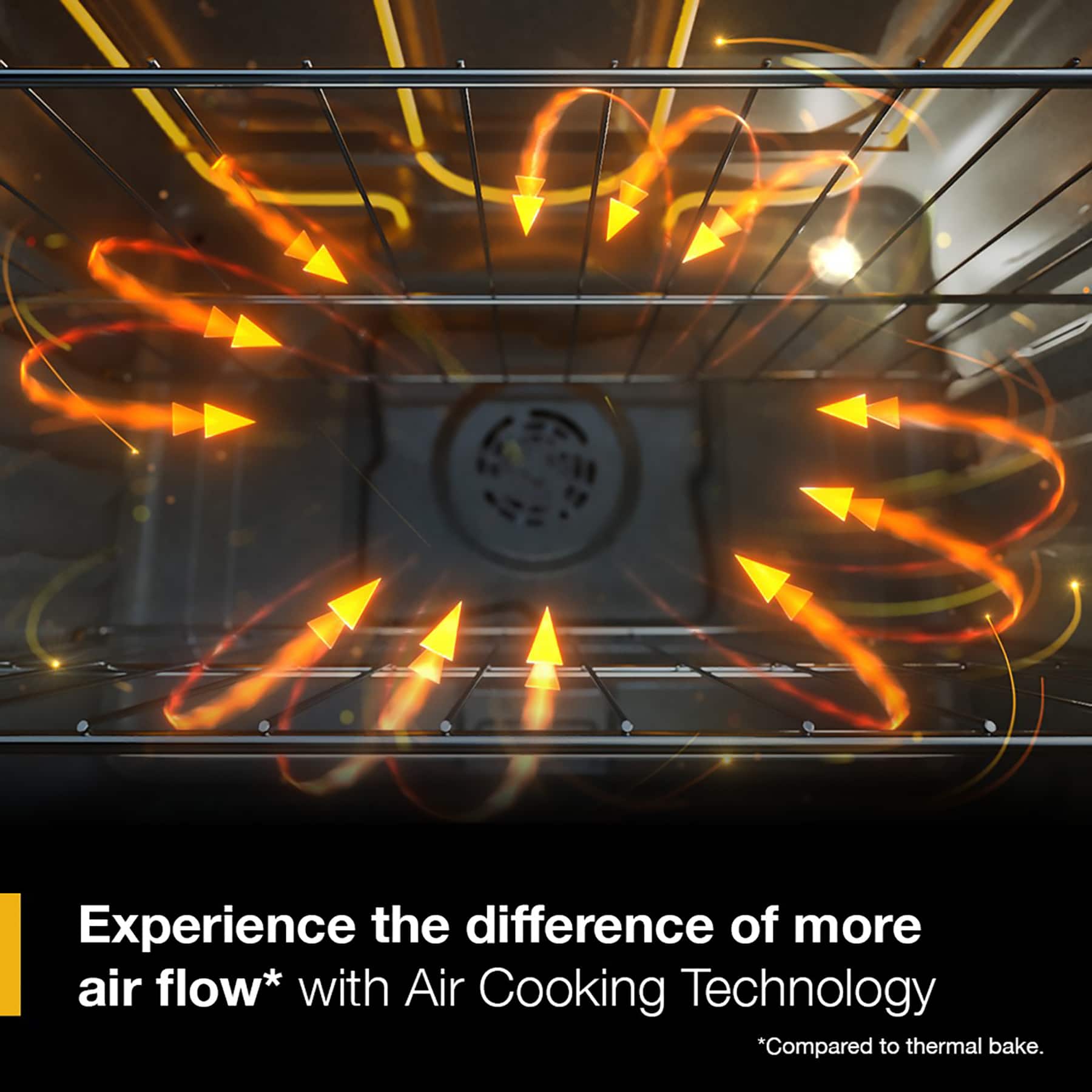 Experience the difference of more air flow with Air Cooking Technology, compared to thermal bake.