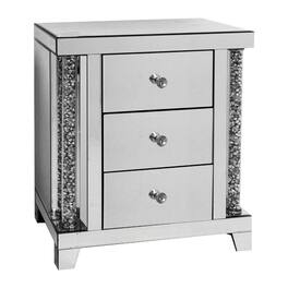 Manhattan Lane - Noe 26 Inch 3 Drawer Accent Table Nightstand, Mirrored, Faux Diamond Inlay - Silver