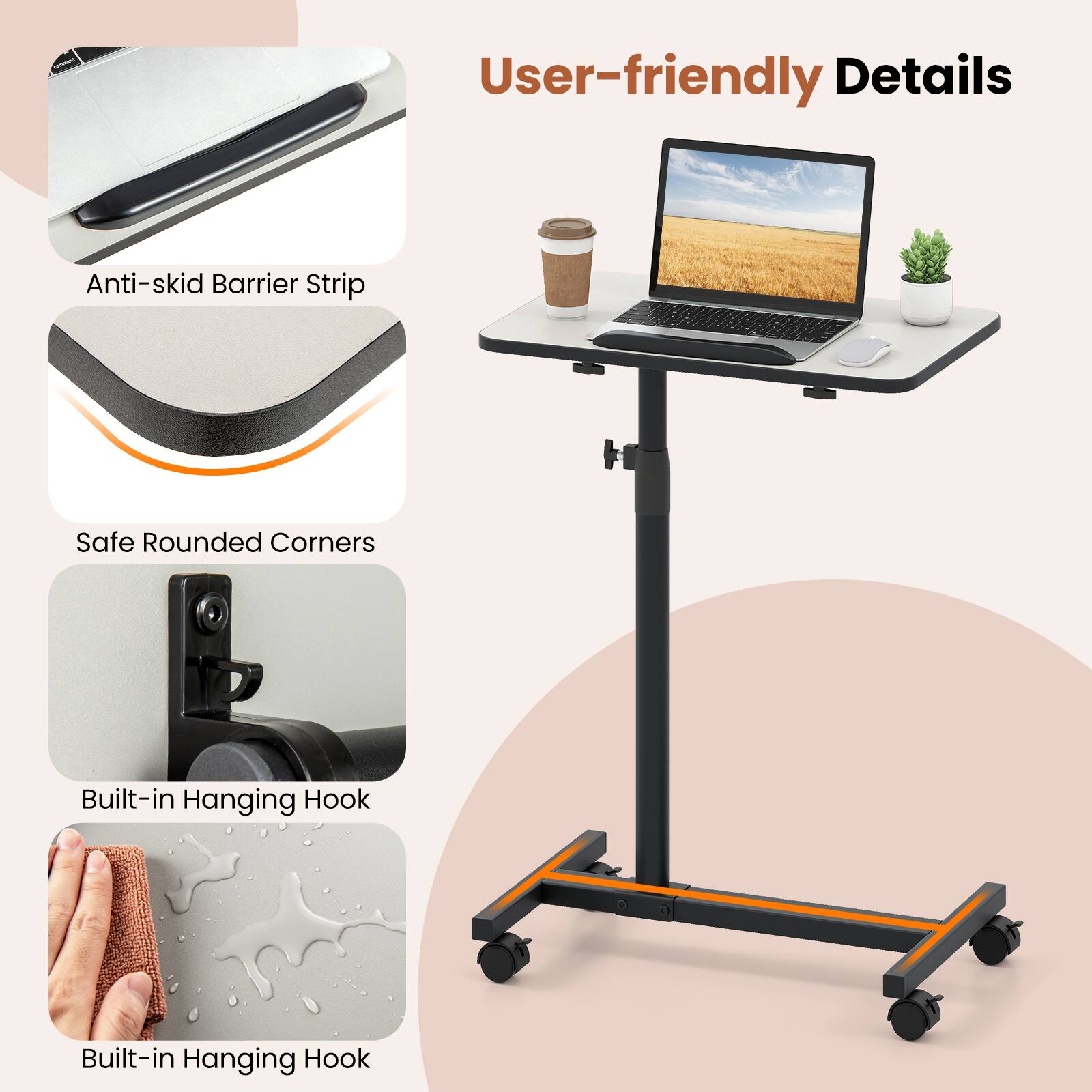 User-friendly Details

- Anti-skid Barrier Strip
- Safe Rounded Corners
- Built-in Hanging Hook
- Built-in Hanging Hook