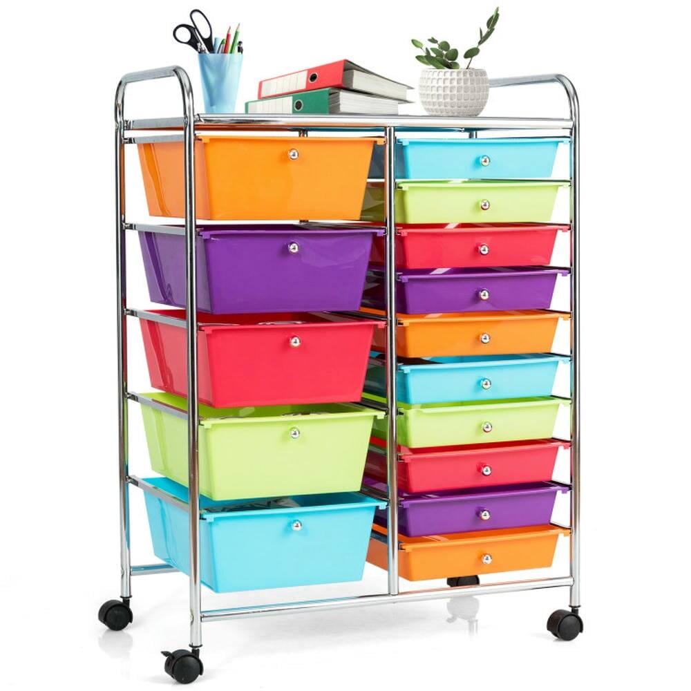 Front. Pefilos - 15-Drawer Utility Rolling Organizer Cart Multi-Use Storage-Multicolor, Craft Organizers and Storage, Multipurpose - Orange.