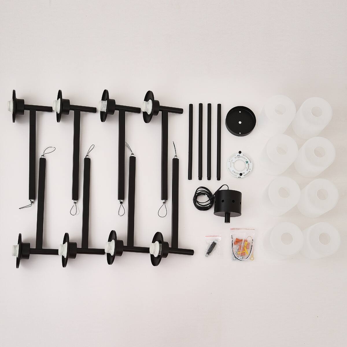 Back. Loheer - Loheer Eight Light Farmhouse Chandelier Matte Black Metal Frosted Glass for Dining Room.