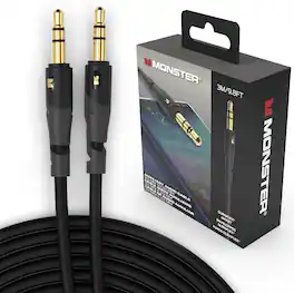Monster - Mini-to-Mini Interconnect Audio Cable 3.5mm Male to Male, 9.8FT Aux Cord w/Duraflex, Cable for Car, Home, Stereo - Black
