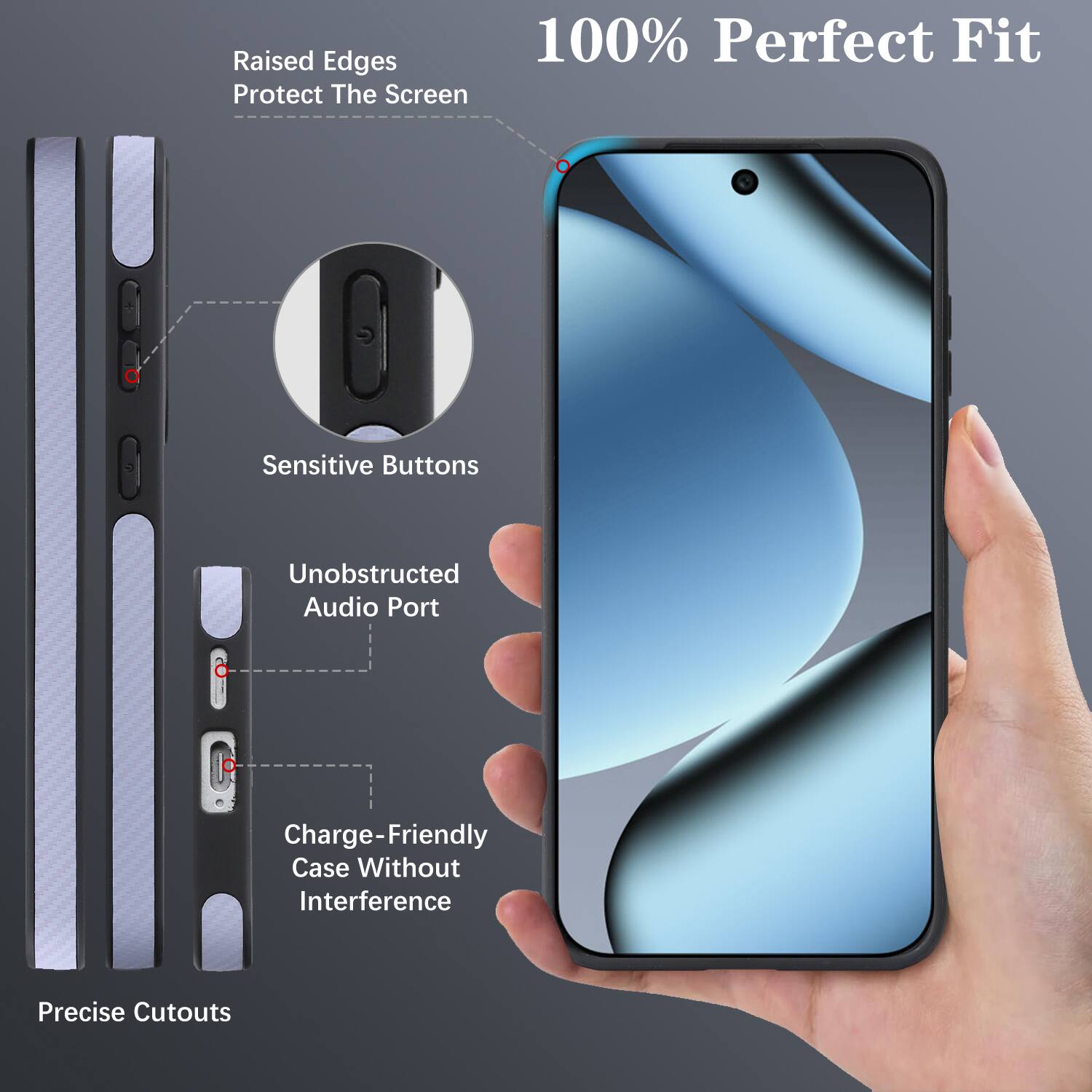 Raised Edges 100% Perfect Fit Protect The Screen Sensitive Buttons Unobstructed Audio Port Charge-Friendly Case Without Interference Precise Cutouts