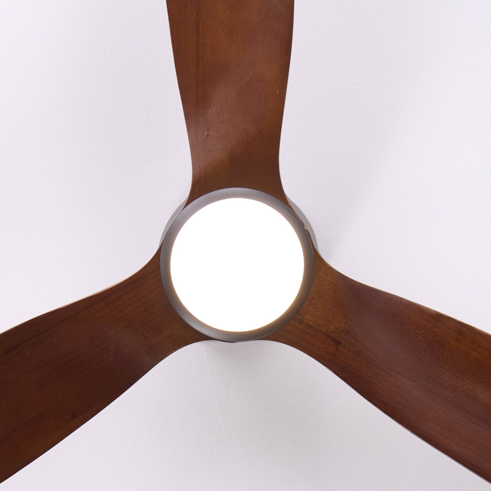 Alt View 6. Siljoy - 52 Inch Dark Wood Grain 3-Blade Flush Mount LED Ceiling Fan for Living Room Bedroom and Kitchen - Brown.