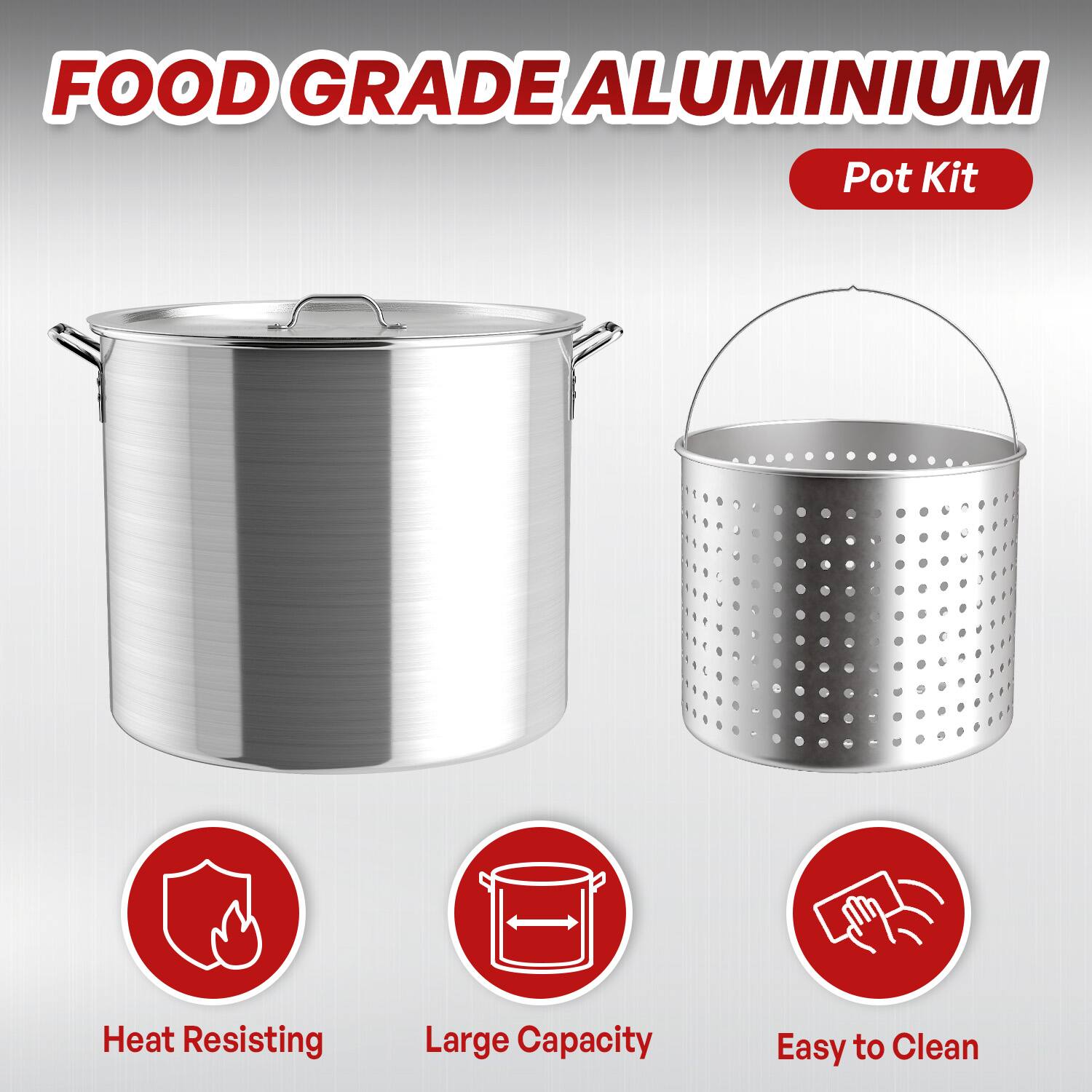 FOOD GRADE ALUMINIUM  
Pot Kit  

Heat Resisting  
Large Capacity  
Easy to Clean