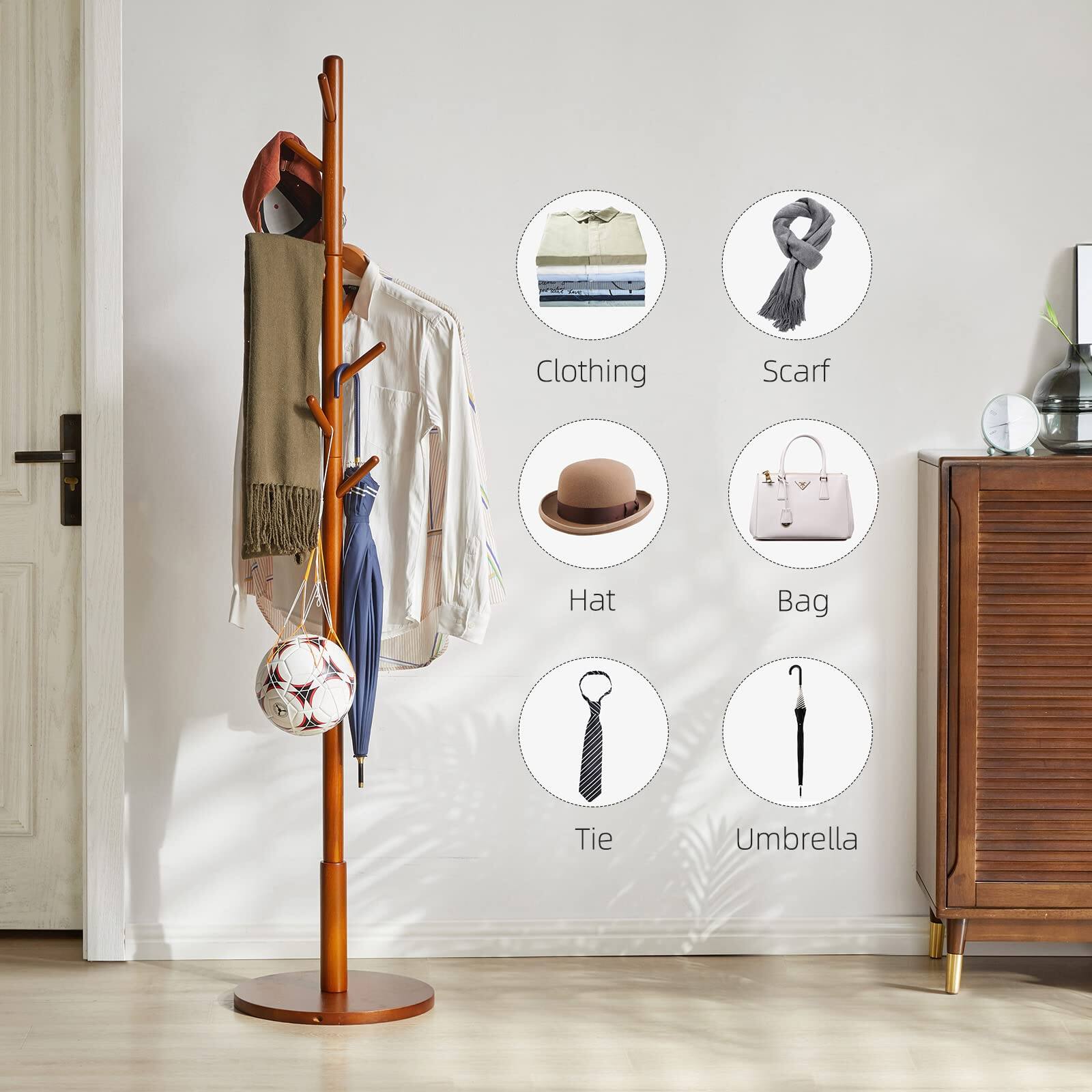Hirose Alice Wood Coat Rack Freestanding Stand With 8 Hooks Tree 3 ...