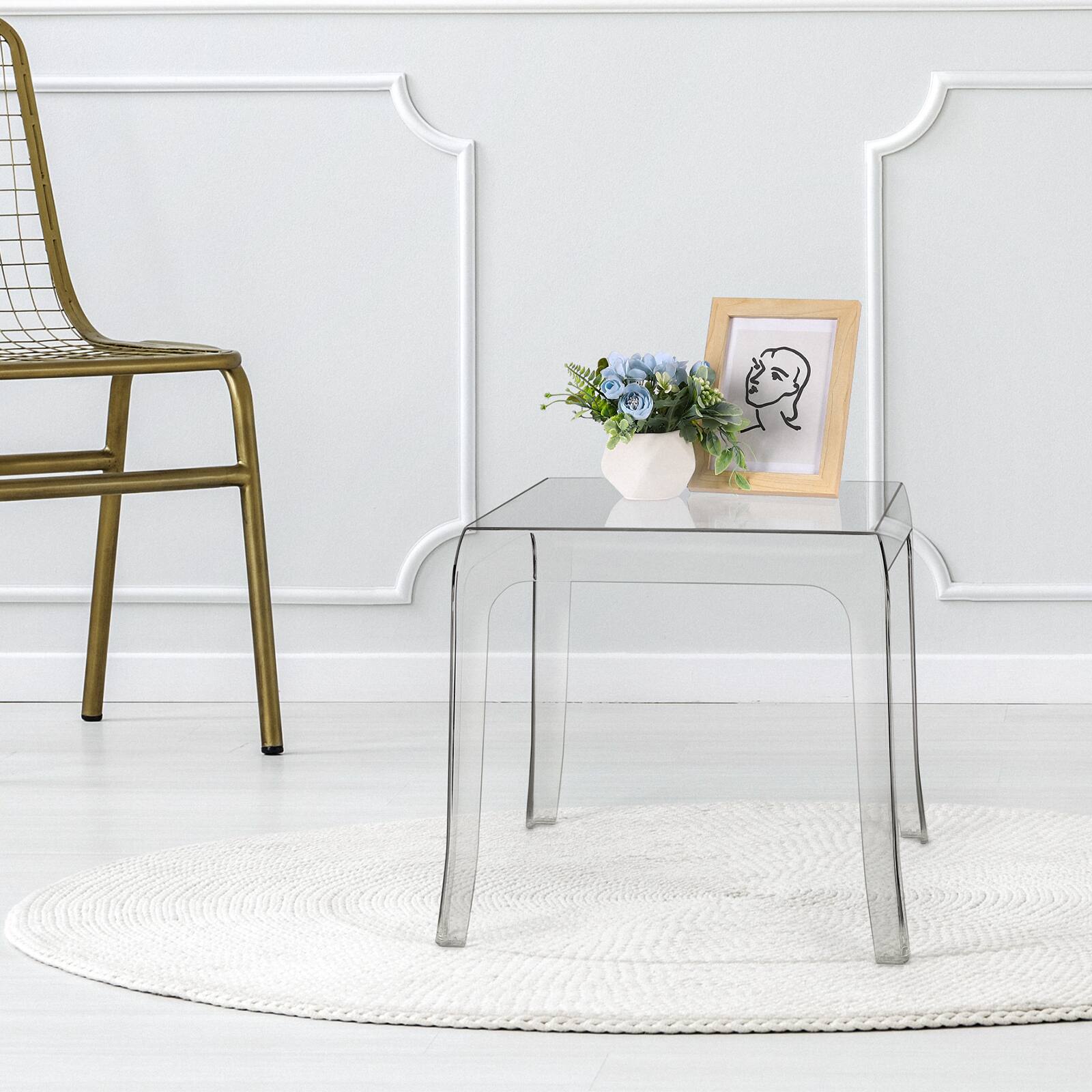 Front. Oumilen - Minimalist Stackable Stool - Multifunctional Accent Table for Home and Office - Clear.