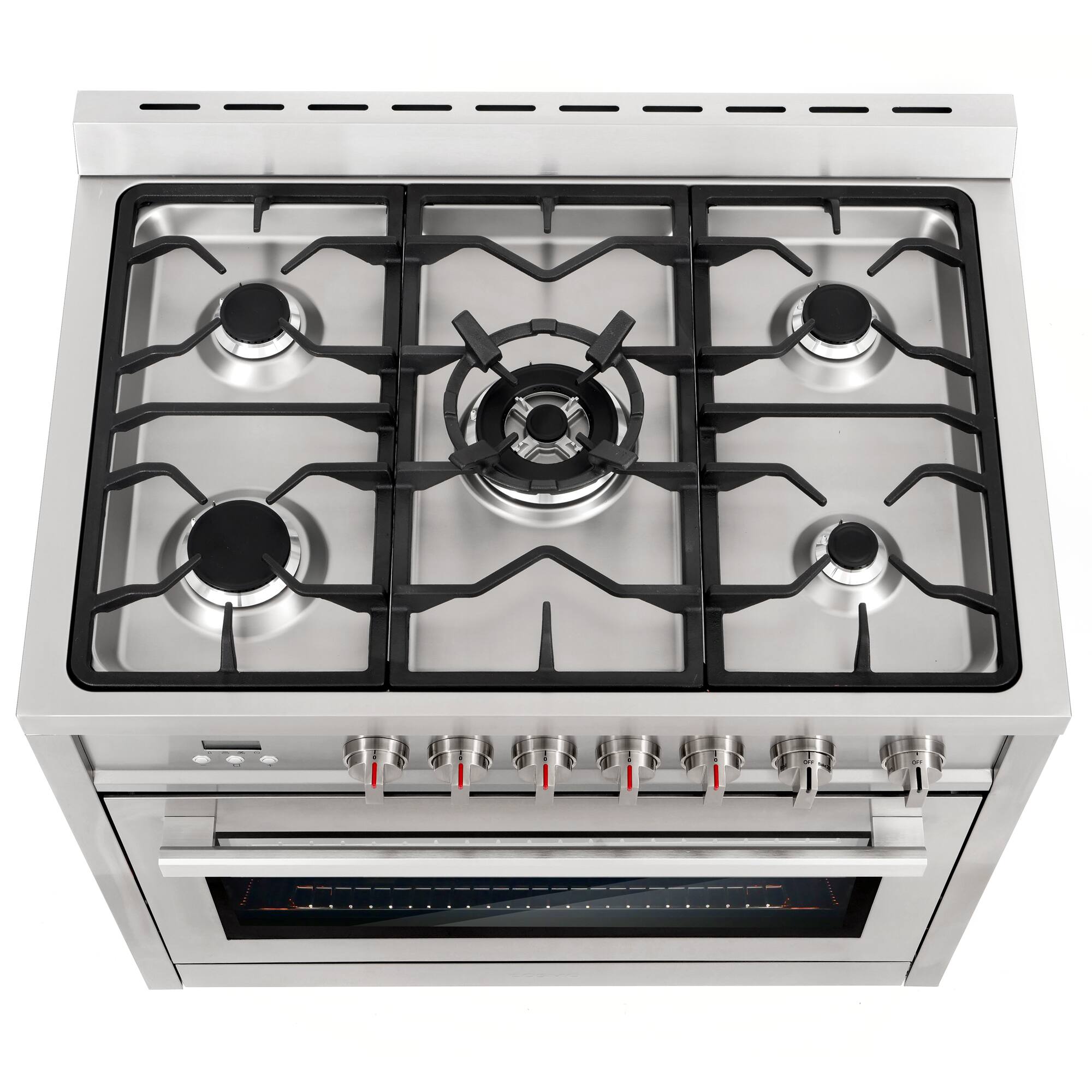 Alt View 3. COSMO - COS-965AGFC 36 in. Nebula Collection 3.8 cu. ft. Gas Range, 5 Burners, Rapid Convection Oven, Cast Iron Grates - Stainless Steel.