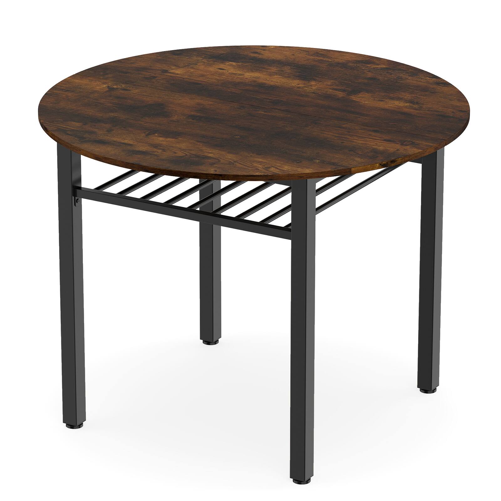Alt View 4. Costway - Costway Dining Table for 2-4 People,40" Round Kitchen Table with Storage Shelf&Metal Frame - Rustic Brown + Black.