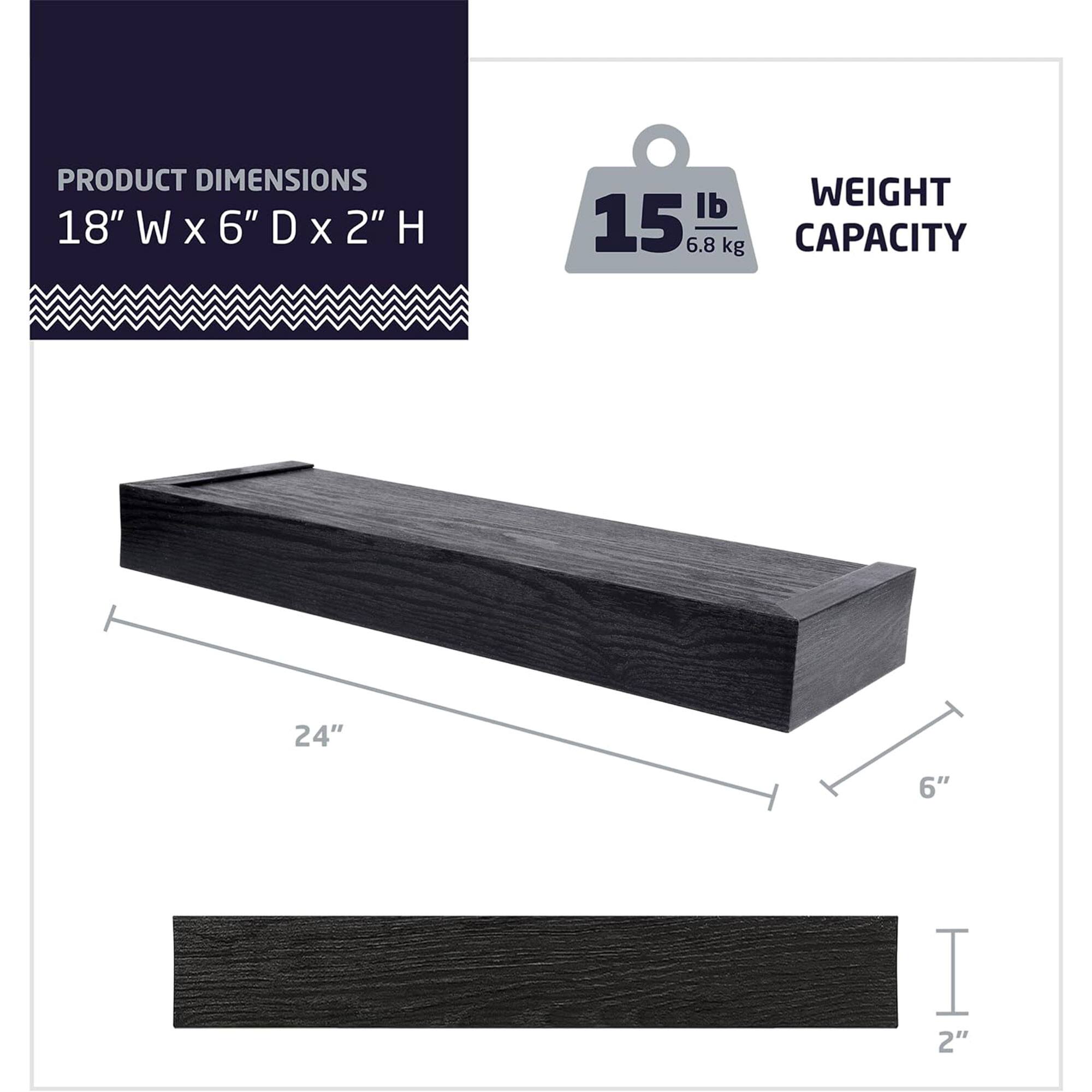 PRODUCT DIMENSIONS  
18" W x 6" D x 2" H  

WEIGHT CAPACITY  
15 lb (6.8 kg)  

24"  
6"  
2"
