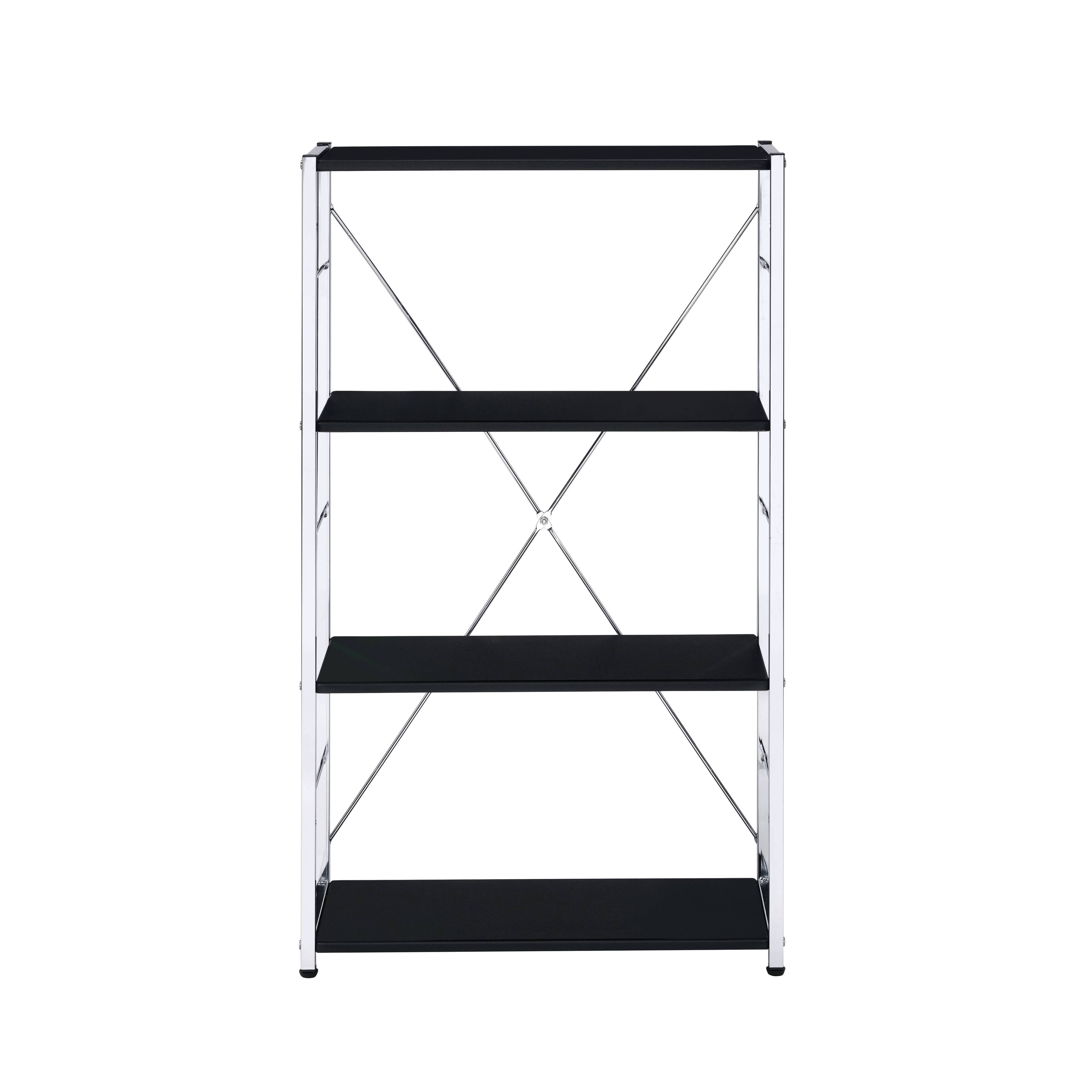Back. Spaco - Spaco Contemporary 4-Tier Bookshelf, Chrome Metal Frame with X-Design, Easy Assembly for Living Room Office - Black+Chrome.