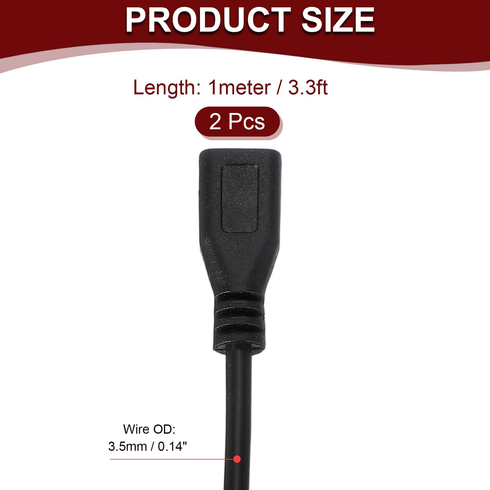 PRODUCT SIZE  
Length: 1 meter / 3.3 ft  
2 Pcs  
Wire OD: 3.5 mm / 0.14"