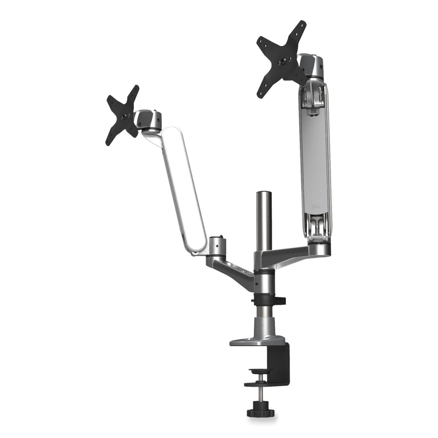 Angle. KanTek - Multi-Directional Dual Monitor Arm, For 30" Monitors, 360 Deg Rotation, 105 Deg Tilt, 360 Deg Pan - Silver.