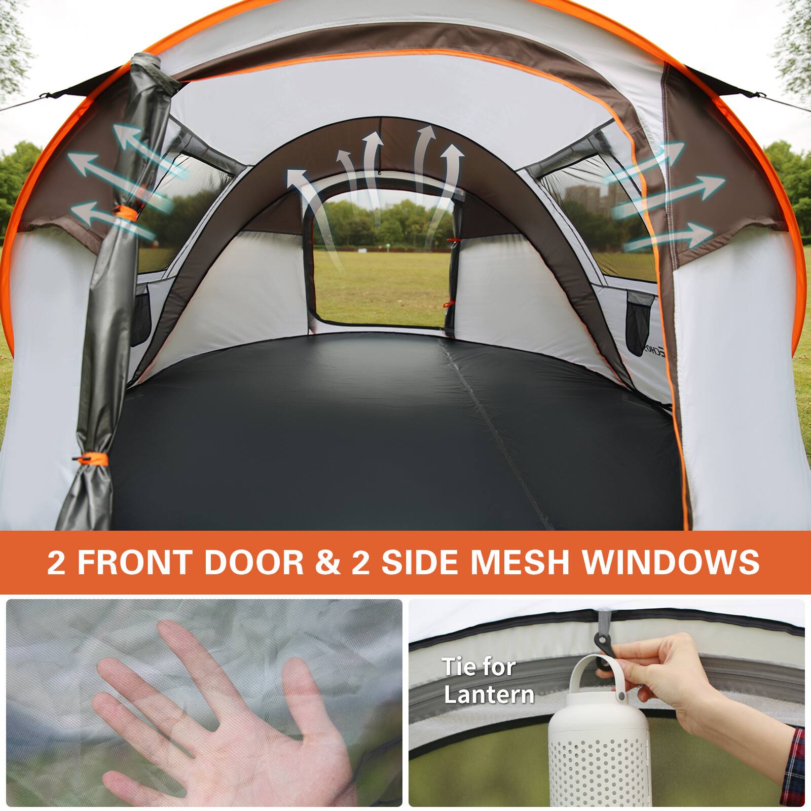 2 FRONT DOOR & 2 SIDE MESH WINDOWS

Tie for Lantern