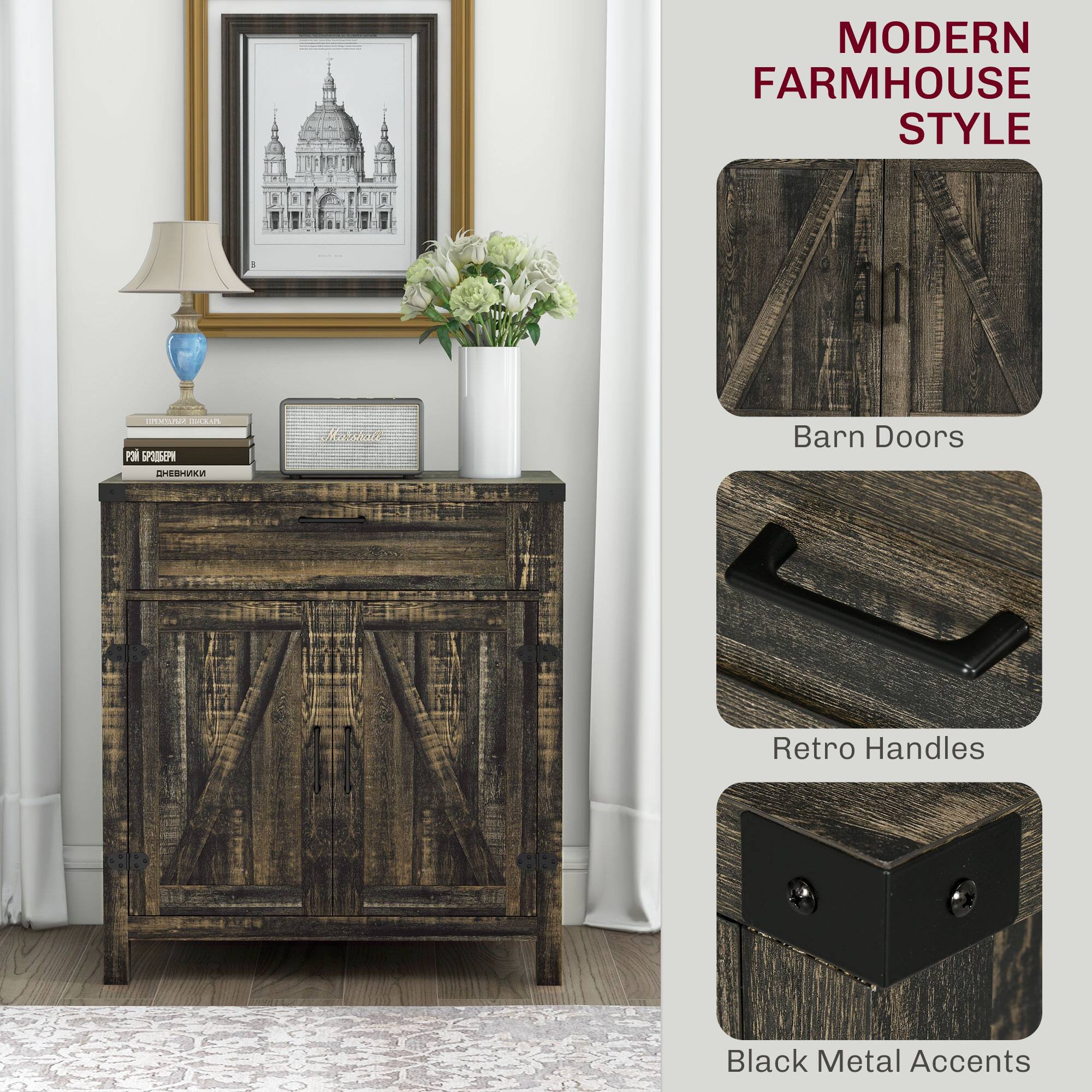 MODERN FARMHOUSE STYLE

- Barn Doors
- Retro Handles
- Black Metal Accents