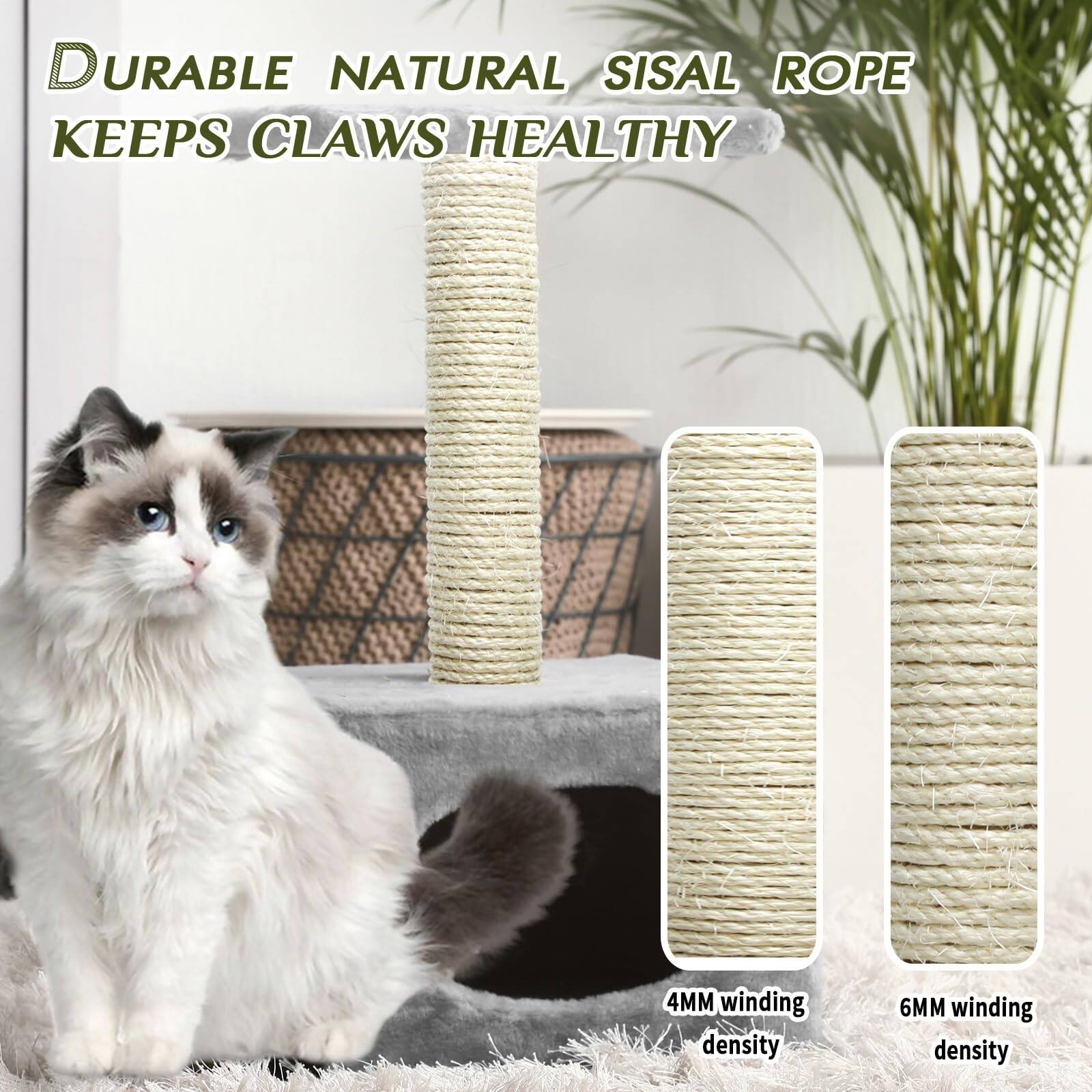 DURABLE NATURAL SISAL ROPE  
KEEPS CLAWS HEALTHY  

4MM winding density  
6MM winding density