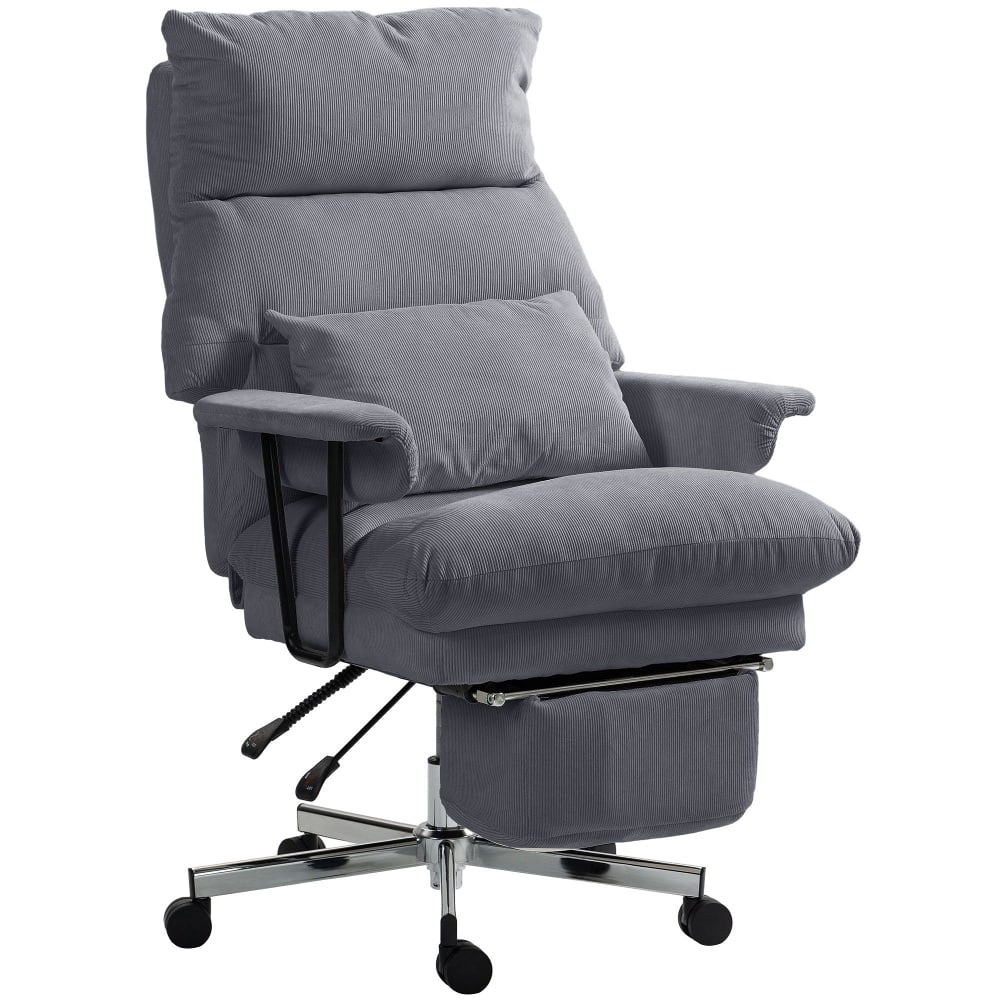 Loheer - Executive Office Chair Reclining Desk Chair with Footrest Overstuffed High Back Lumbar Support Corduroy - Gray