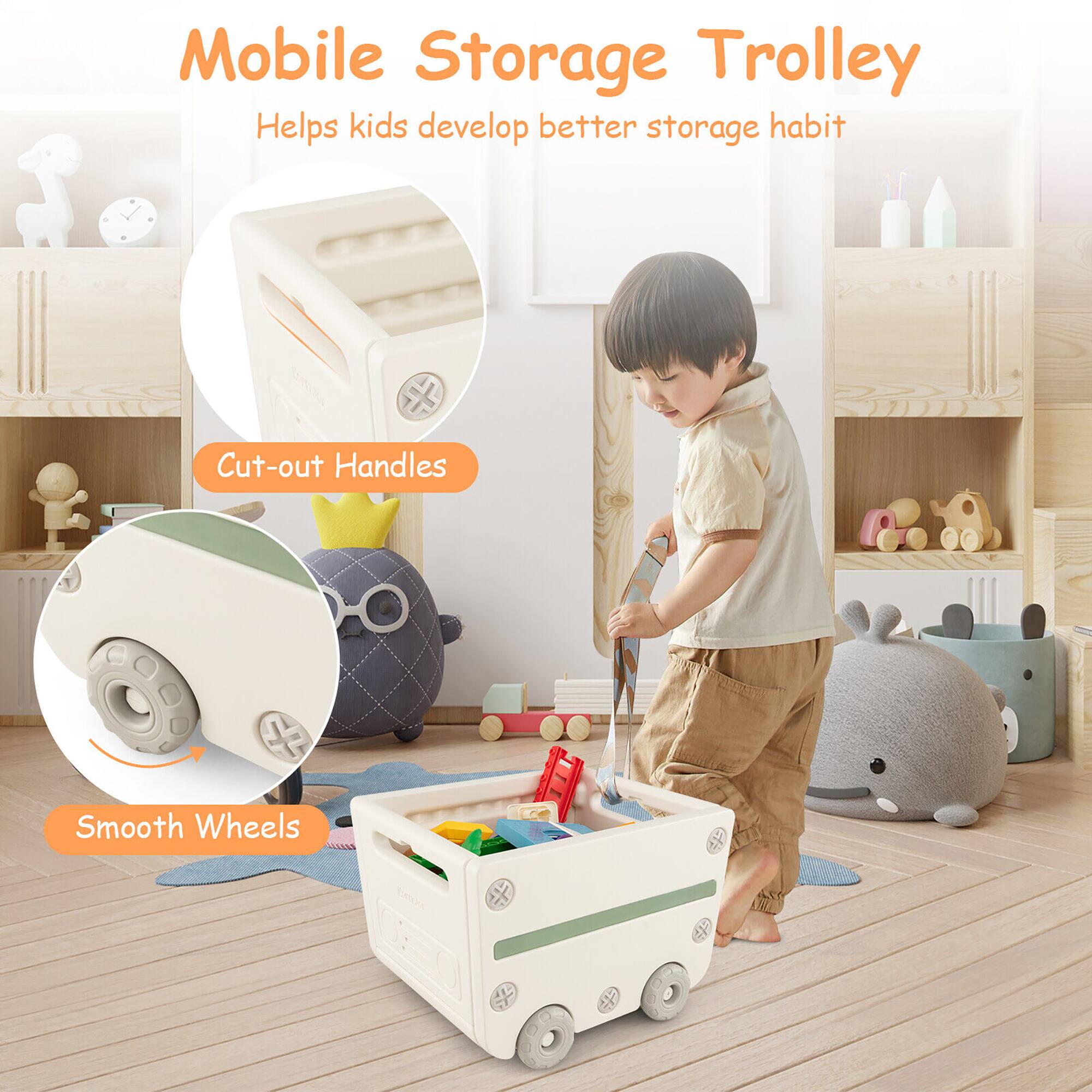 Mobile Storage Trolley  
Helps kids develop better storage habit  

Cut-out Handles  
Smooth Wheels