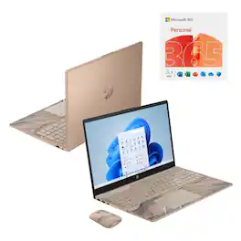 15.6" HD AI Laptop with Copilot Intel N100 4GB RAM 128GB UFS HP Wireless Mouse + 1 Year Microsoft 365 - Chai Latte