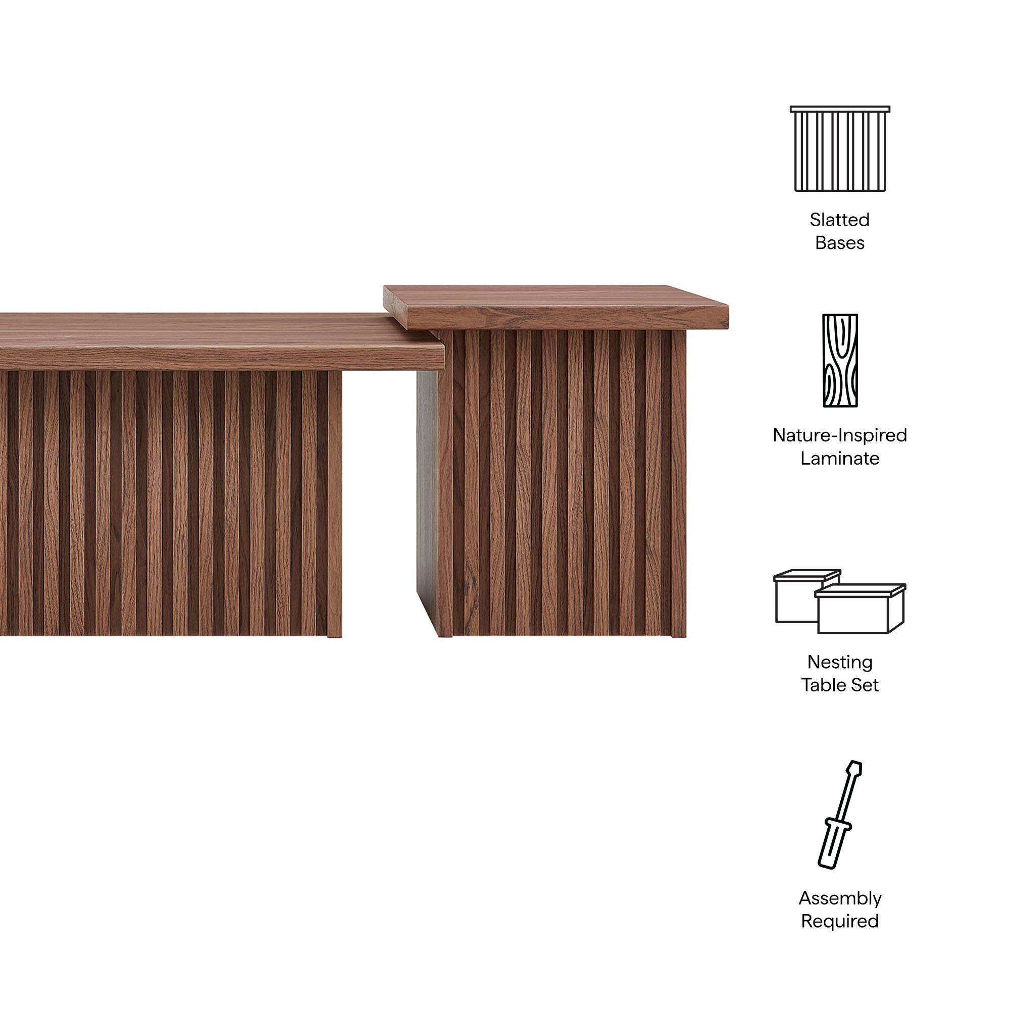 Slatted Bases  
Nature-Inspired Laminate  
Nesting Table Set  
Assembly Required