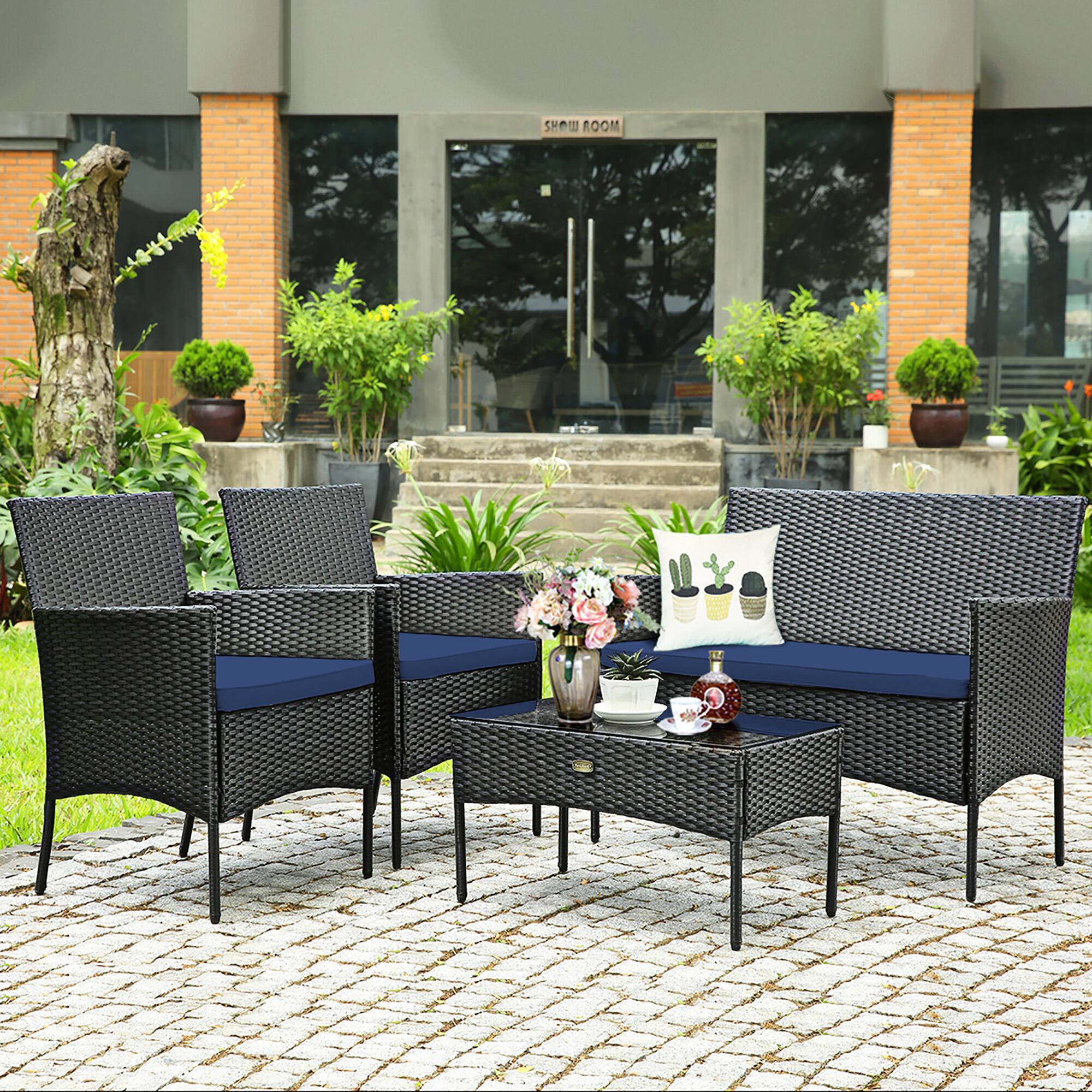 Alt View 3. Costway - Costway 8PCS Patio Wicker Furniture Set Coffee Table Cushions w/Cover - Multicolor.