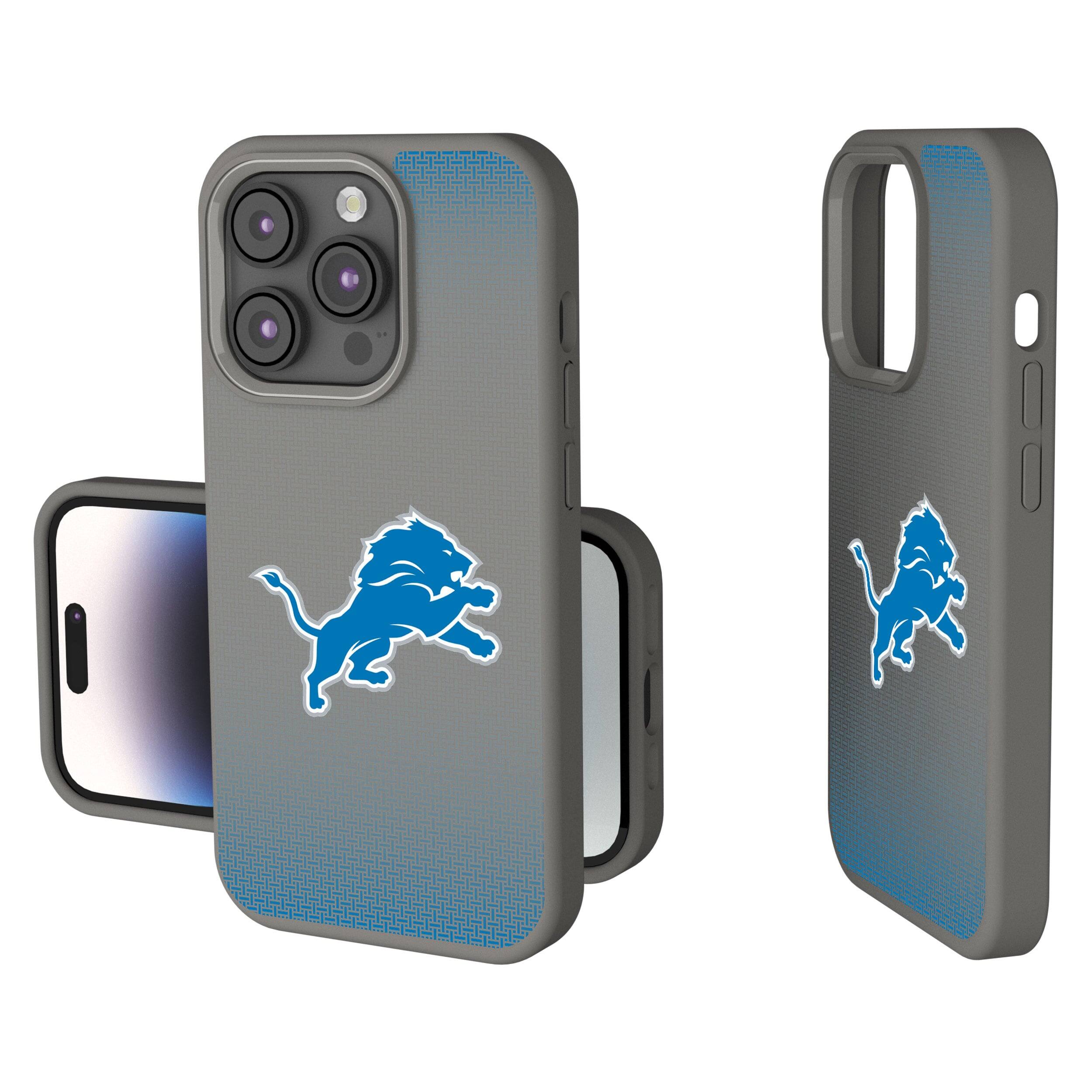 Front. Keyscaper - Detroit Lions Linen Logo iPhone Soft Touch Case - 15 Pro Max - Gray.