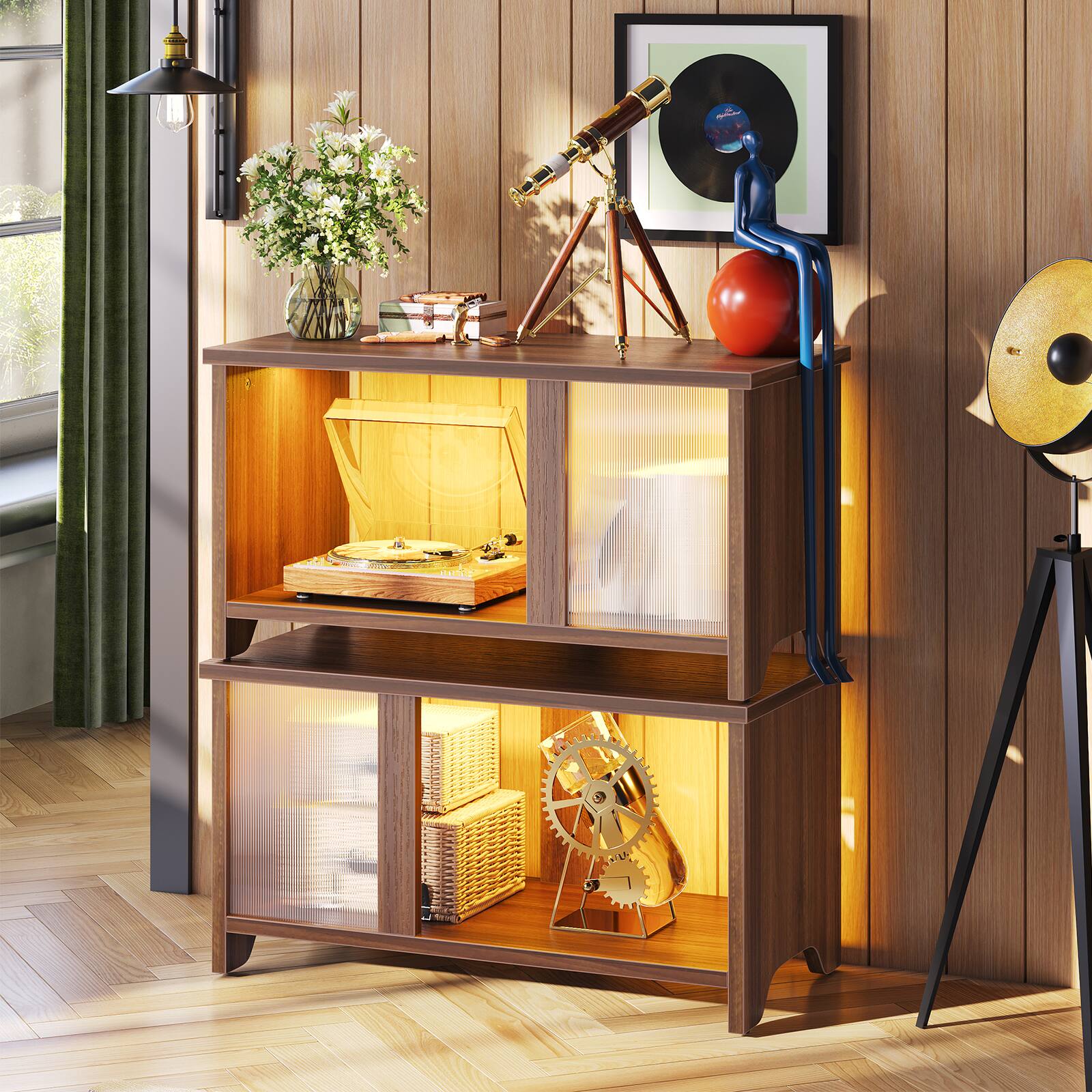 Left. Pinmoco - Pinmoco - 55" 3-in-1 LED TV Stand with Translucent Fluted Doors - White - White.