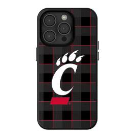 Keyscaper - NCAA - Cincinnati Bearcats Plaid Magnetic Bump iPhone Case - 14 - Black