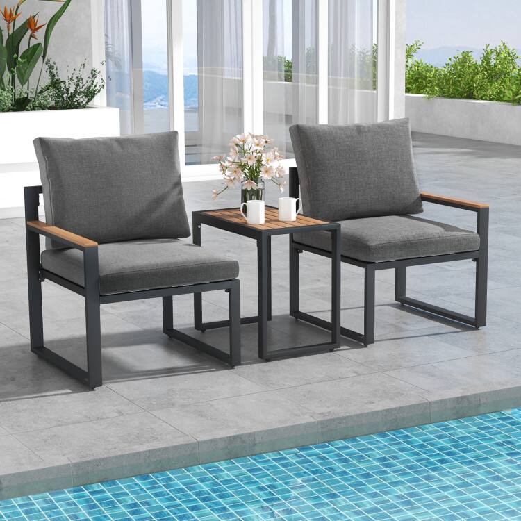 Left. SlickBlue - 5 Pieces Patio Conversation Set with Aluminum Frame and Cushioned Seating - Grey.