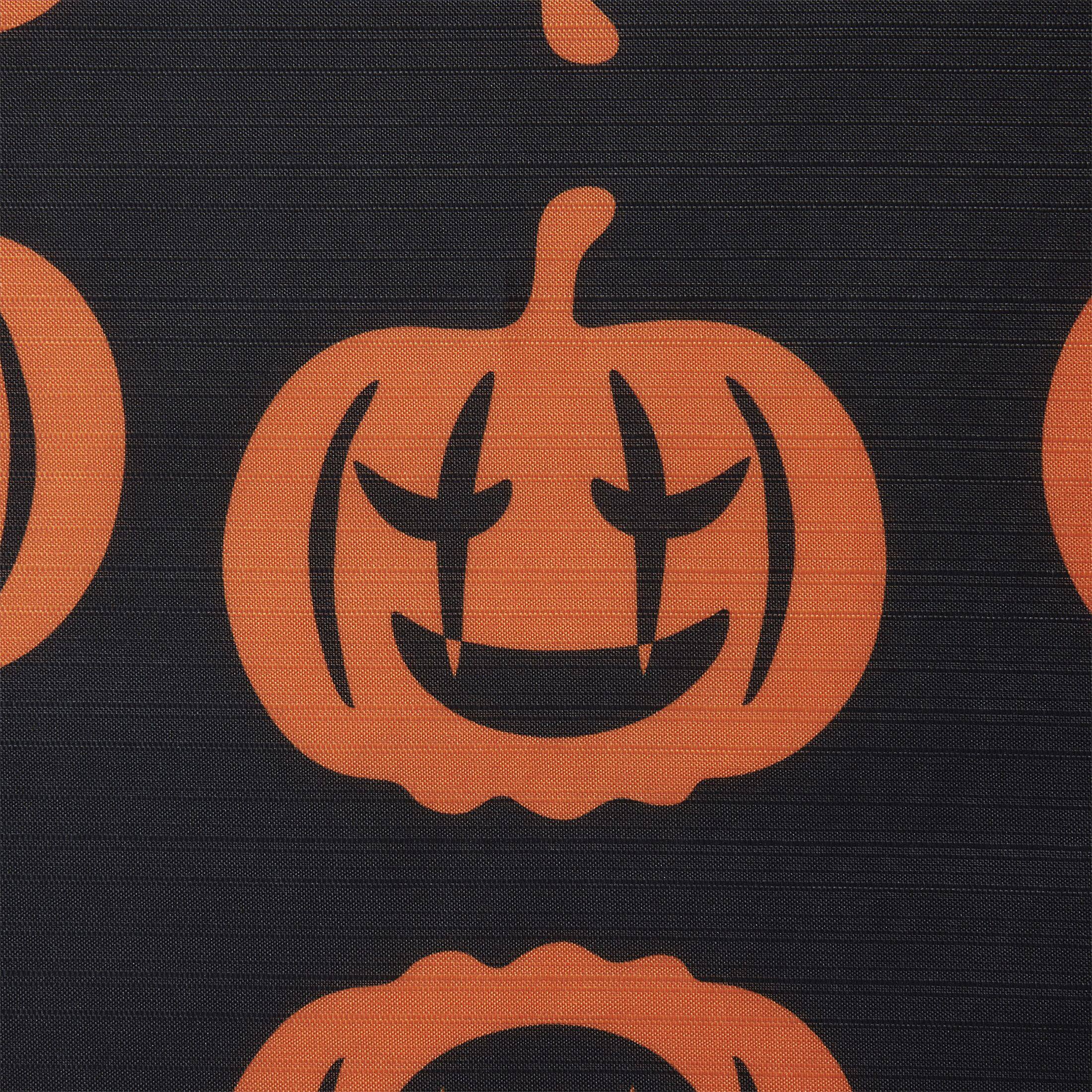 Left. Kate Aurora - Kate Aurora Halloween Accents Black & Orange Spooky Jack O' Lanterns Fabric Shower Curtain - Standard Size - Black.