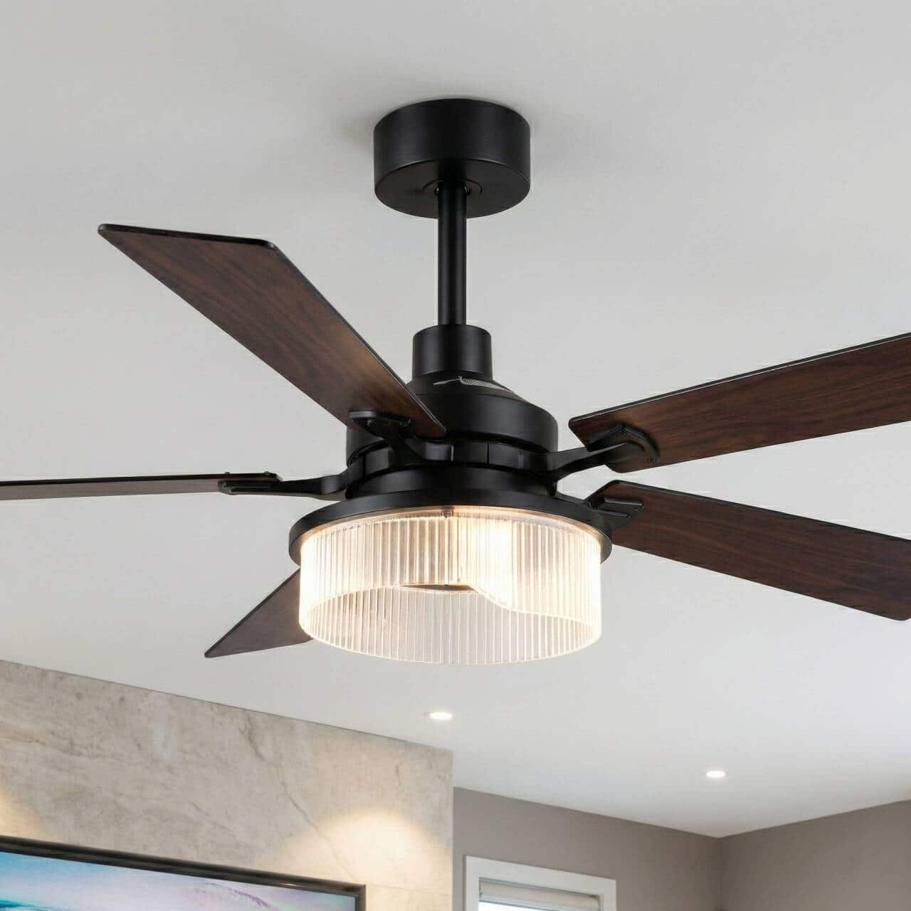 Parrot Uncle - 52-inch Modern Matte Stepless Dimming 3CCT Integrated LED Ceiling Fan with Reversible Blades - Black