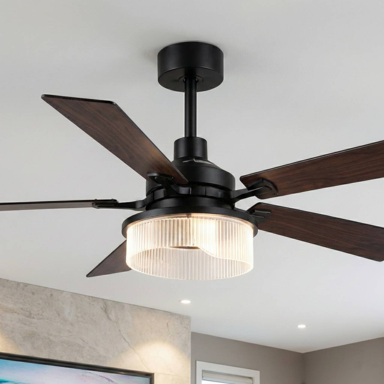 Front. Parrot Uncle - 52-inch Modern Matte Black Stepless Dimming 3CCT Integrated LED Ceiling Fan with Reversible Blades - Black.