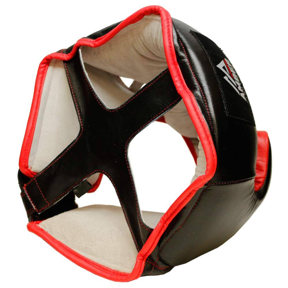 Alt View 4. Amber Sporting Goods - Professional Leather Boxing Headgear – Thick Padding, Cheek Protect, Adjustable, Medium - Black.