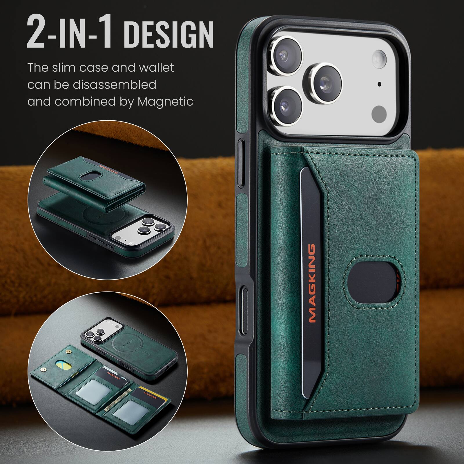 2-IN-1 DESIGN  
The slim case and wallet can be disassembled and combined by Magnetic  
MARKING  
INTISSAN  
MAGKING