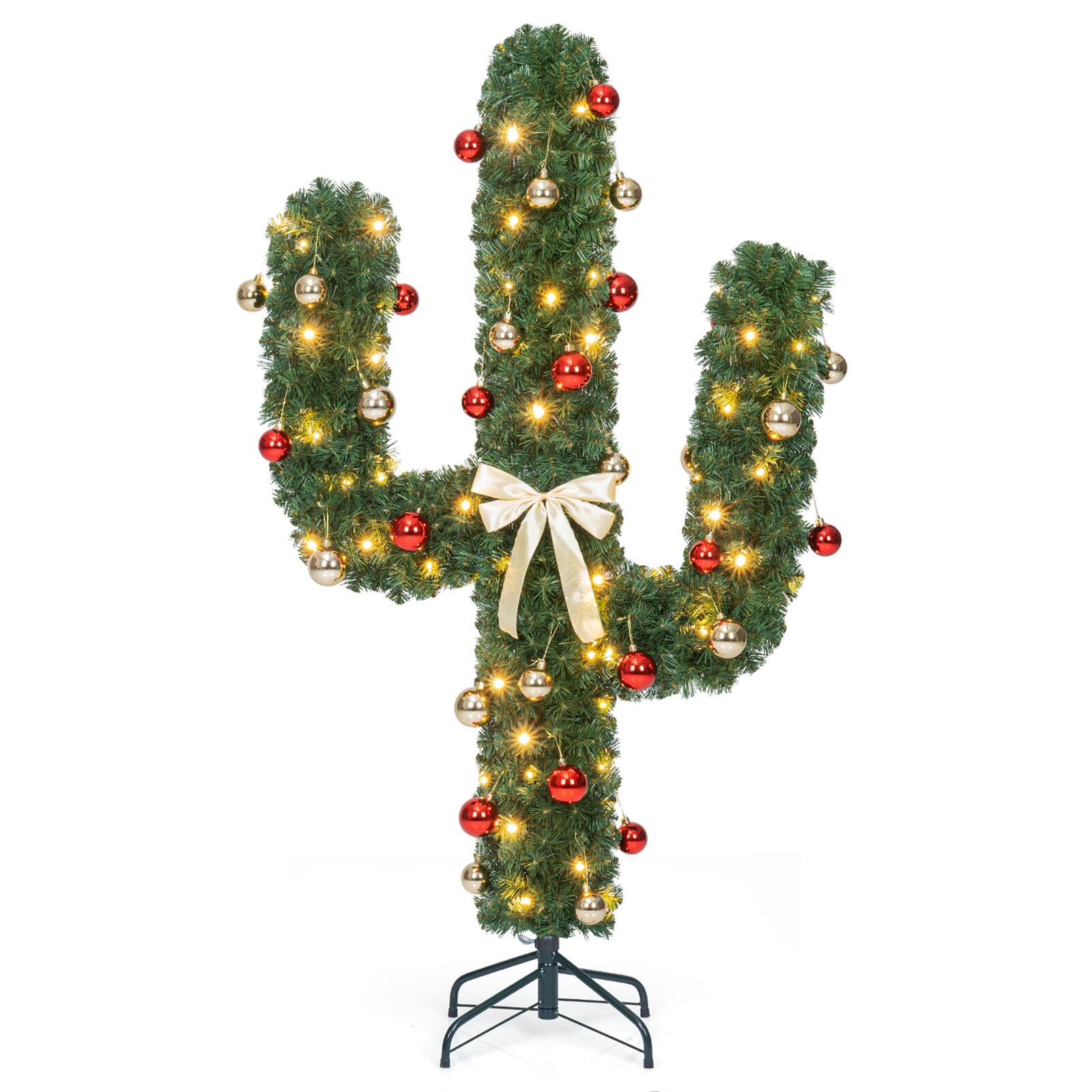 Alt View 1. Gymax - Gymax 5 FT Pre-Lit Cactus Christmas Tree w/ 90 Warm White LED Lights & 750 Tips - Green.