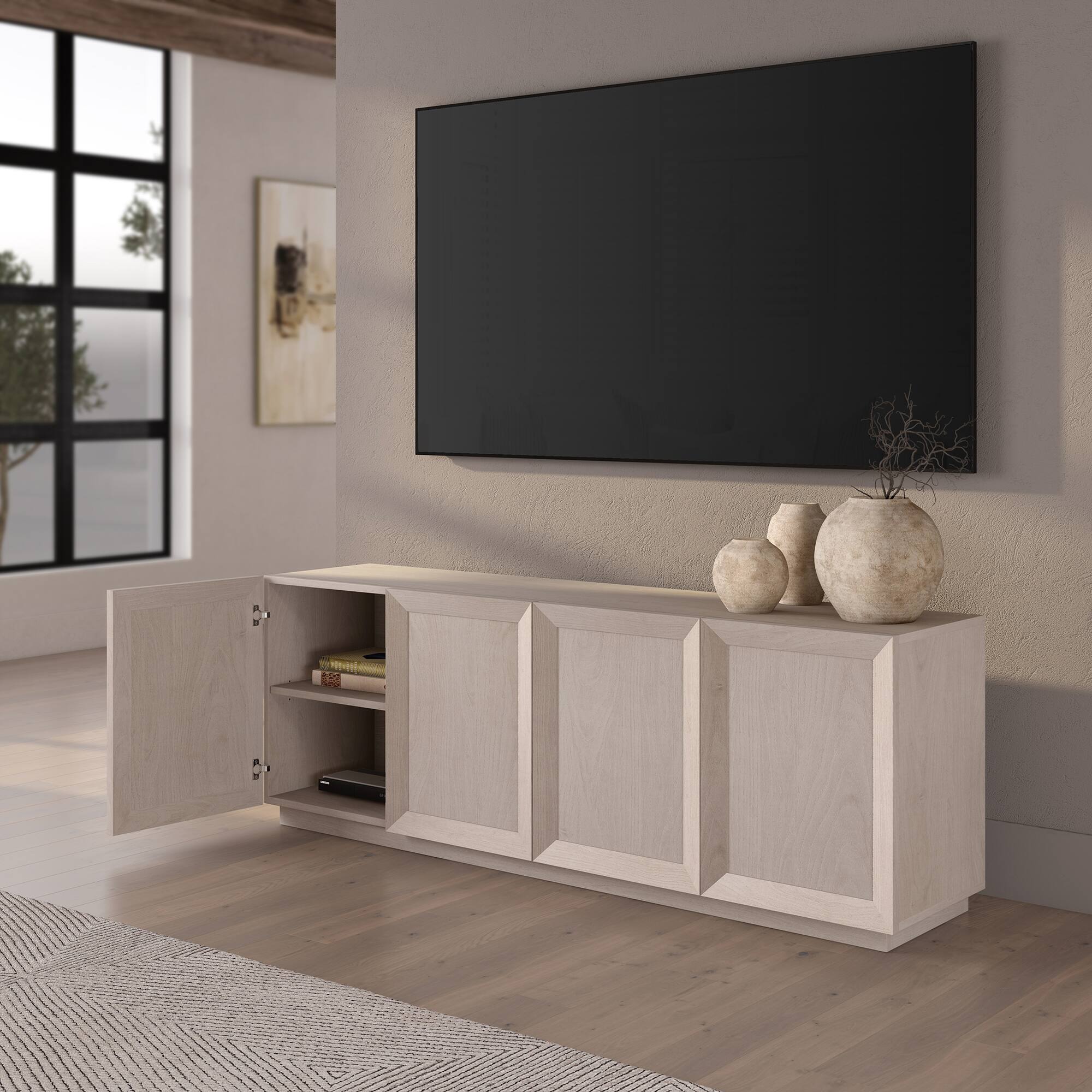 Alt View 4. Hudson&Canal - Morse Rectangular TV Stand for TV's up to 75" in Alder White - Alder White.