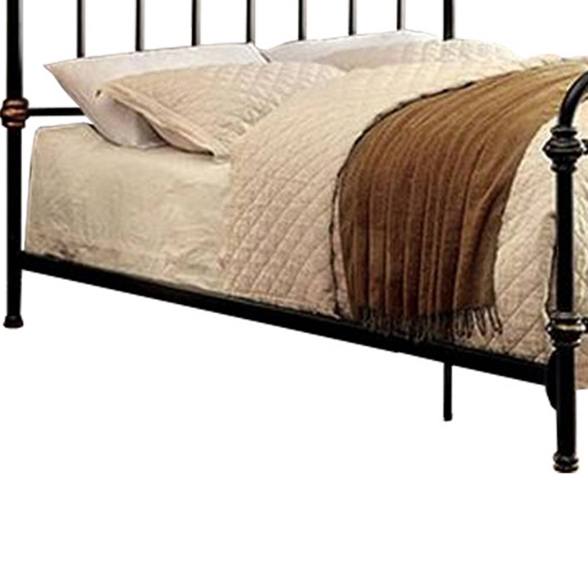Alt View 2. Manhattan Lane - Curved Headboard Metal Full Size Bed with Spindles - Black, Gold.