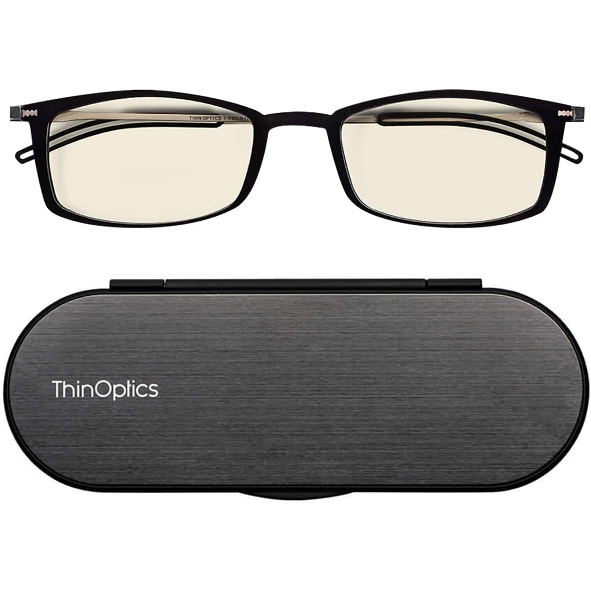 ThinOptics - Brooklyn Blue Light Blocker Glasses w/ Case - 0.0 - Black/Black