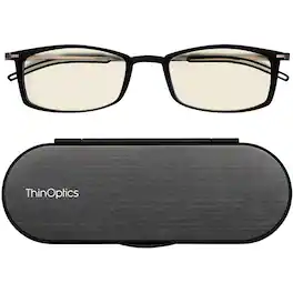 ThinOptics - Brooklyn Blue Light Blocker Glasses w/ Case - 0.0 - Black/Black