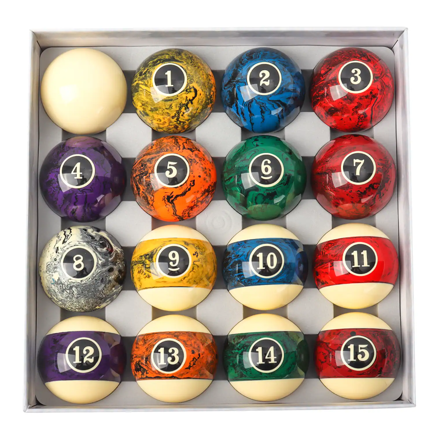 Front. GSE Games & Sports Expert - 2 1/4-Inch Dark Marble Swirl Professional Regulation Size Billiards Pool Balls Set, Standard Ball Set - Standard Style.