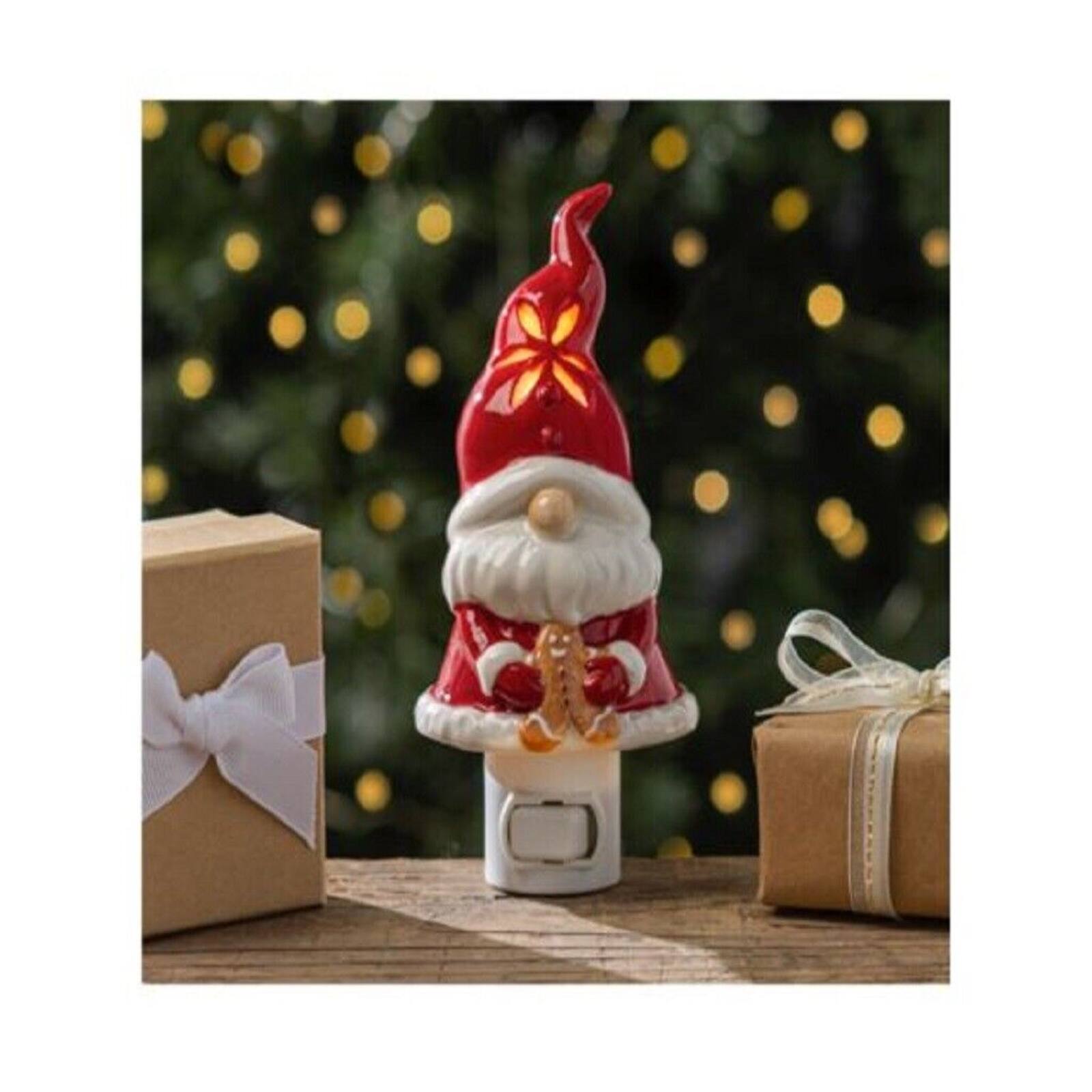 Left. Ganz - Ganz Gingerbread Gnome Christmas Ceramic Plug in Night Light 5 Inch - Red.