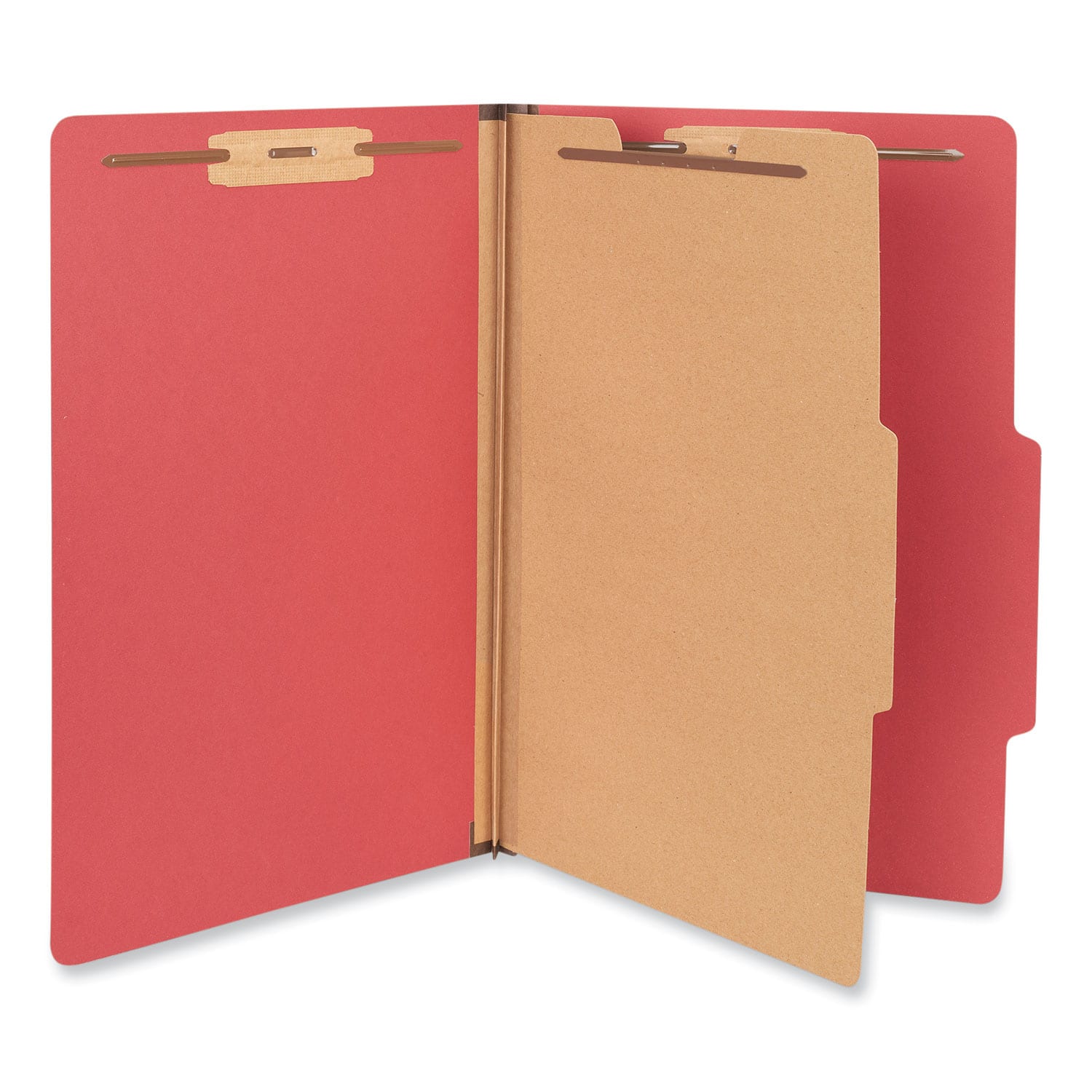 Universal - Bright Colored Pressboard  Folders, 2" Expansion, 1 Divider, 4 Fasteners, Legal Size, Ruby Red Exterior, 10/Box