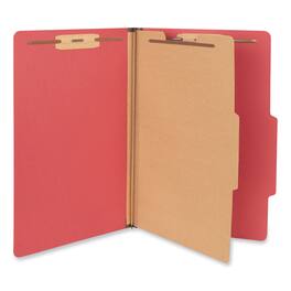 Universal - Bright Colored Pressboard Folders, 2" Expansion, 1 Divider, 4 Fasteners, Legal Size, Ruby Red Exterior, 10/Box