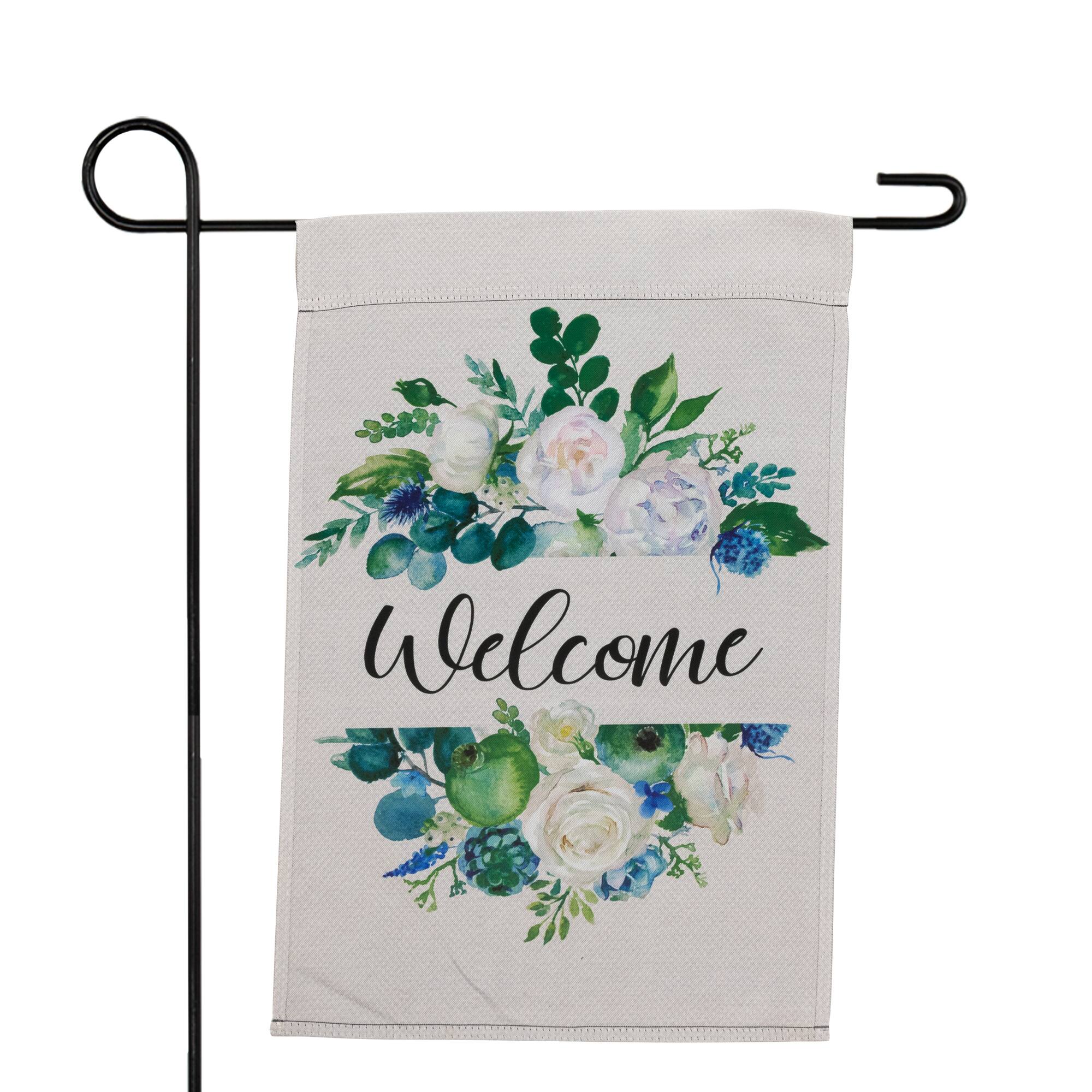 Alt View 1. Northlight - Mixed Florals "Welcome" Spring Outdoor Garden Flag 18" x 12.5" - Ivory.