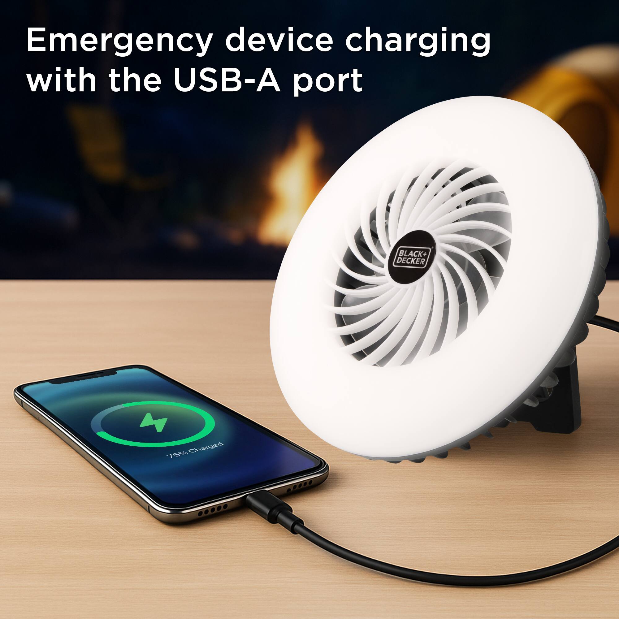 Emergency device charging with the USB-A port

BLACK+ DECKER

75% Charged